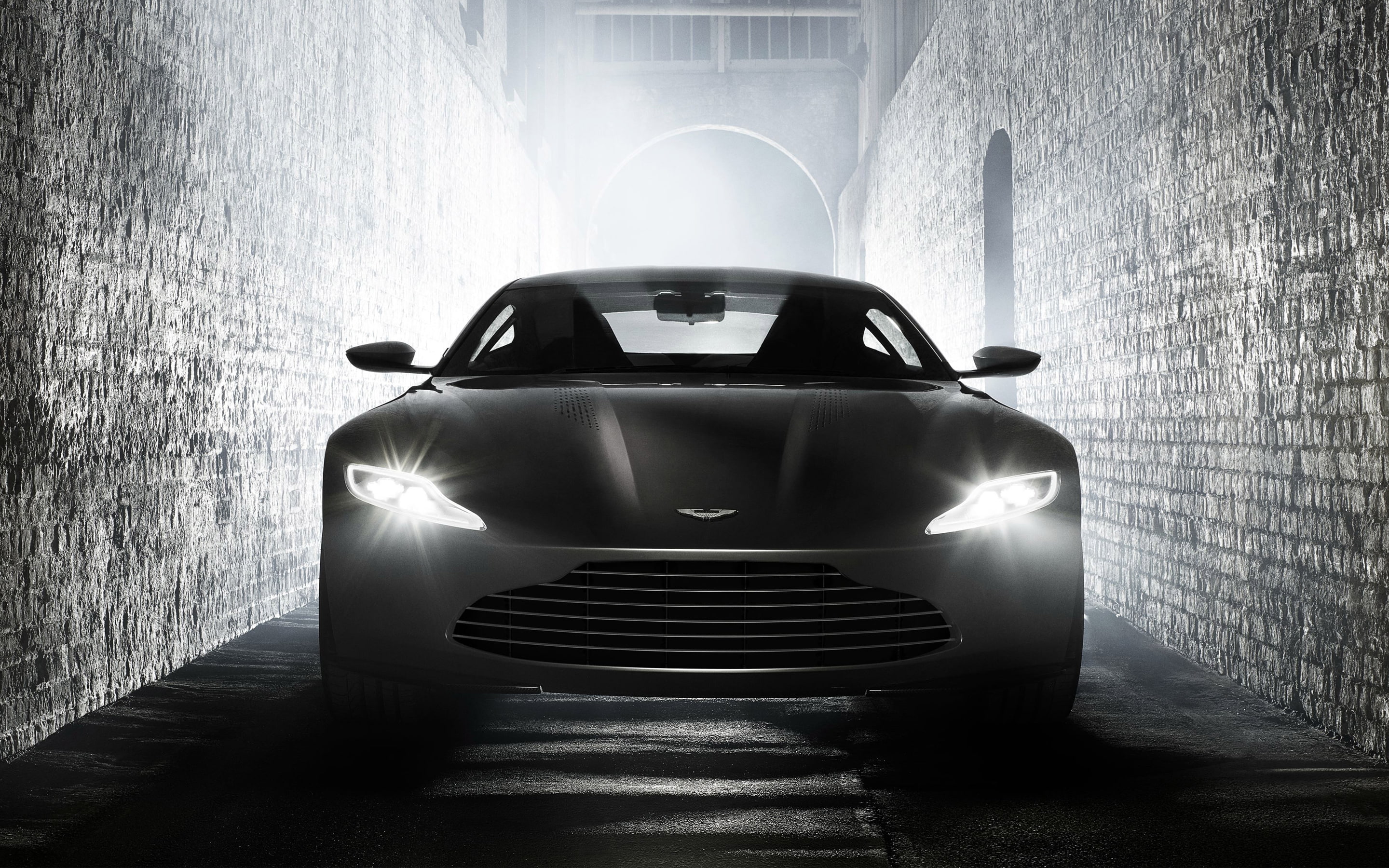 illuminated, k, 2K, Aston, metal, front view, sunlight, architecture, car, no people, land vehicle, wall - building feature, DB10, lighting equipment, HD Wallpaper