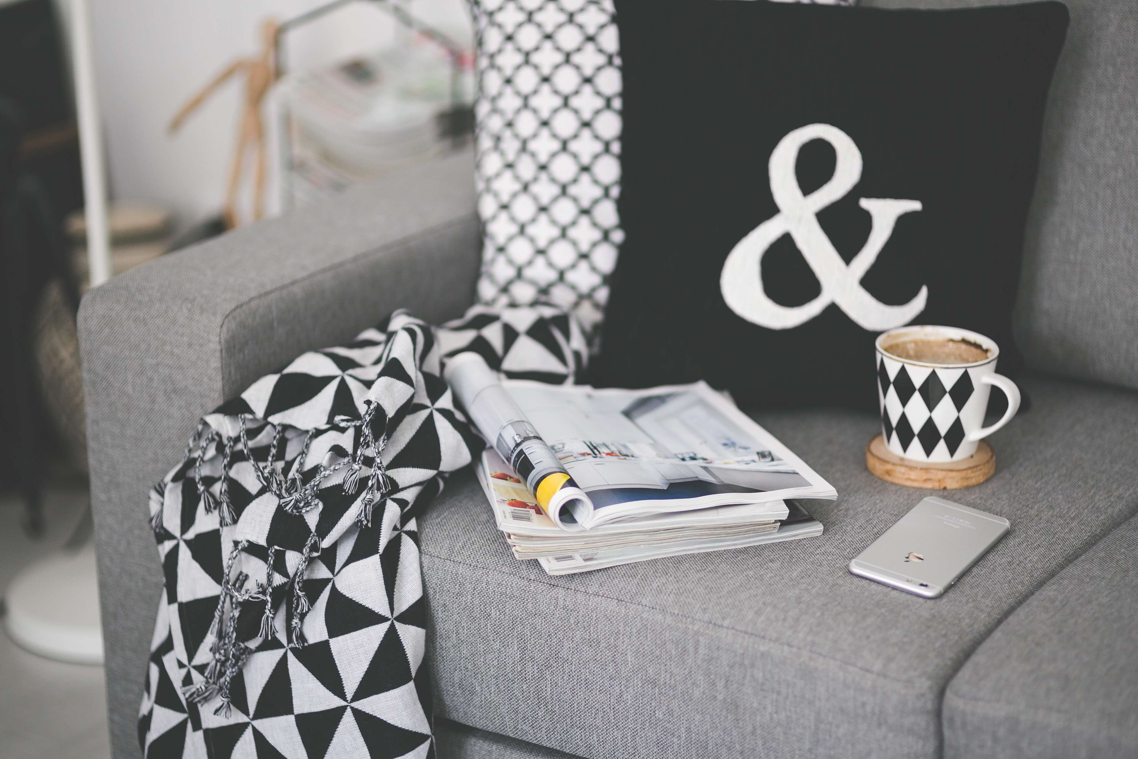coffee, mobile, living, home, still life, emotion, book, drink, stack, phone, couch, pen, furniture, interior, indoors, paper, 4K, live, reading, art and craft, HD Wallpaper