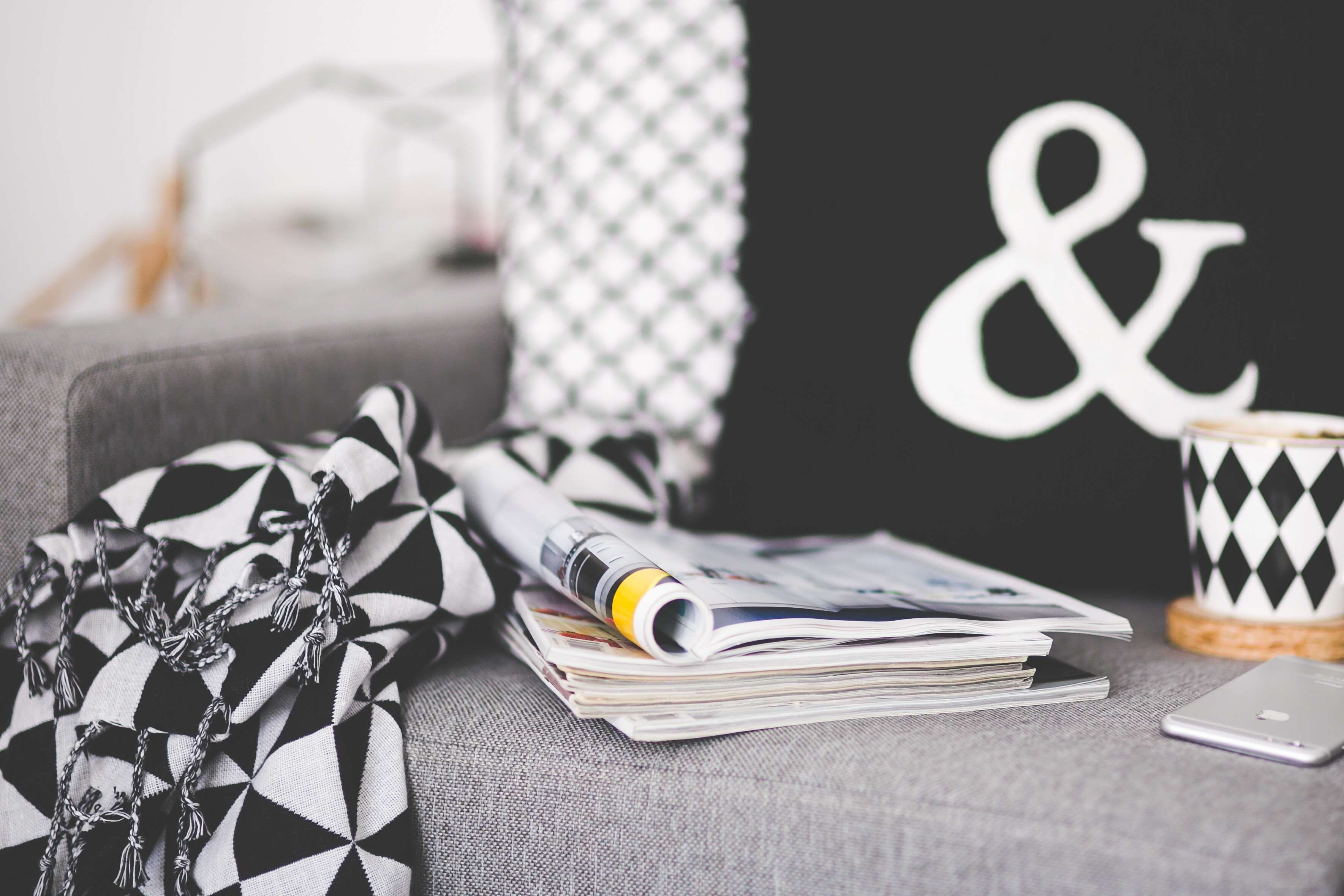 sofa, livingspace, paper, lifestyle, grey, finance, focus on foreground, ribbon, couch, table, wireless technology, decoration, apple, ribbon - sewing item, HD Wallpaper