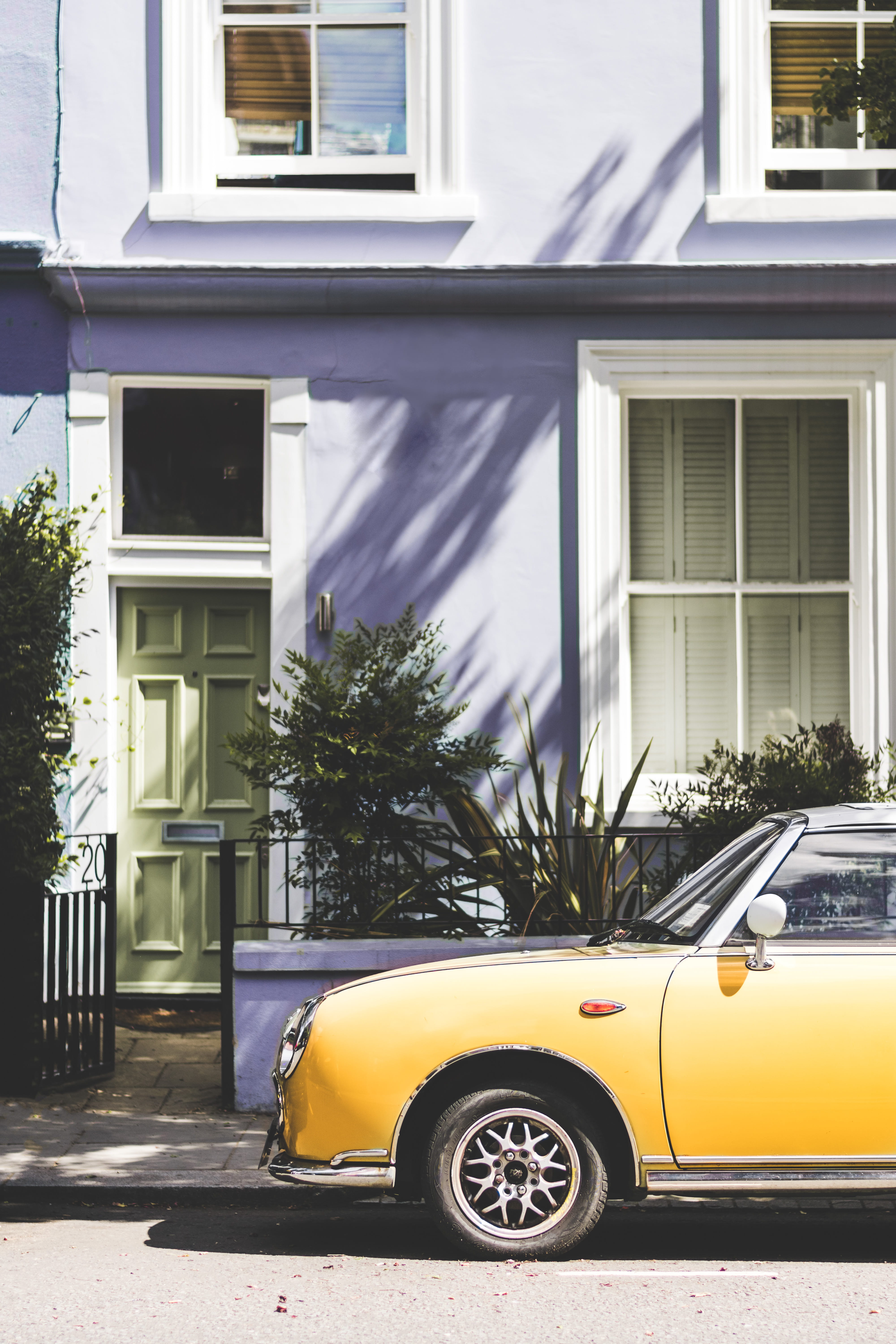 city Life, yellow, street photography, architecture, retro Styled, notting hill, day, transportation, front View, street, built Structure, american Culture, Phone HD Wallpaper