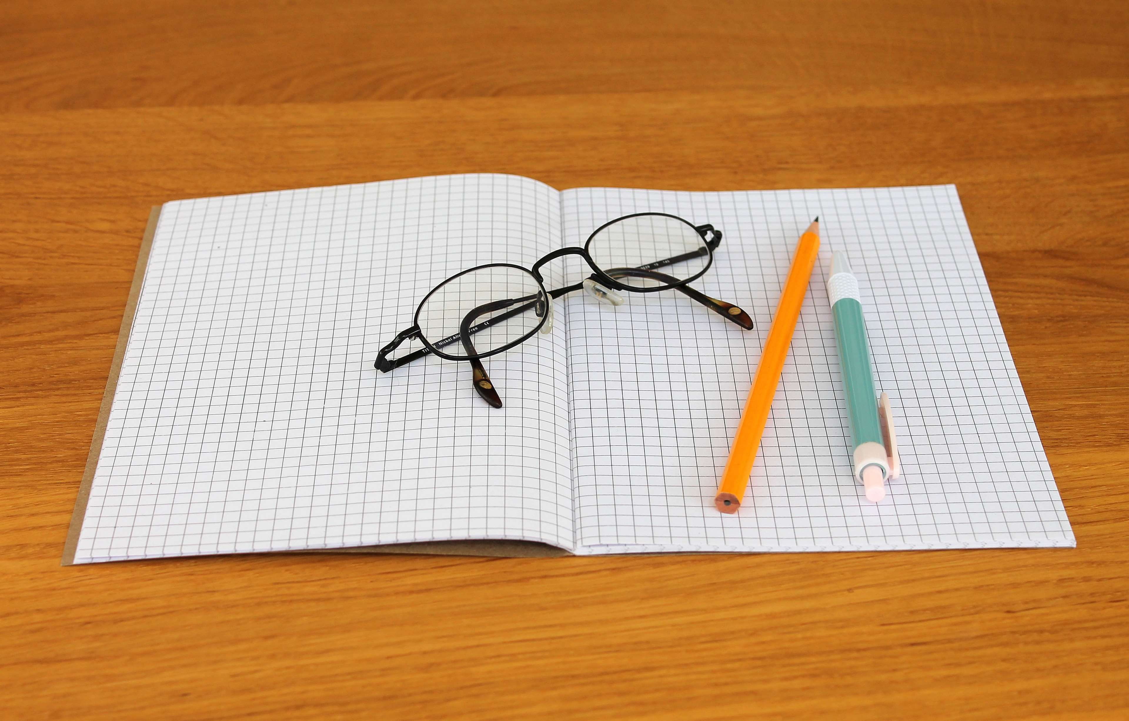 wooden surface, note, education, wood grain, learning, eyeglasses, notebook, table, directly above, furniture, wood, blank, page, close up, eyewear, glasses, HD Wallpaper