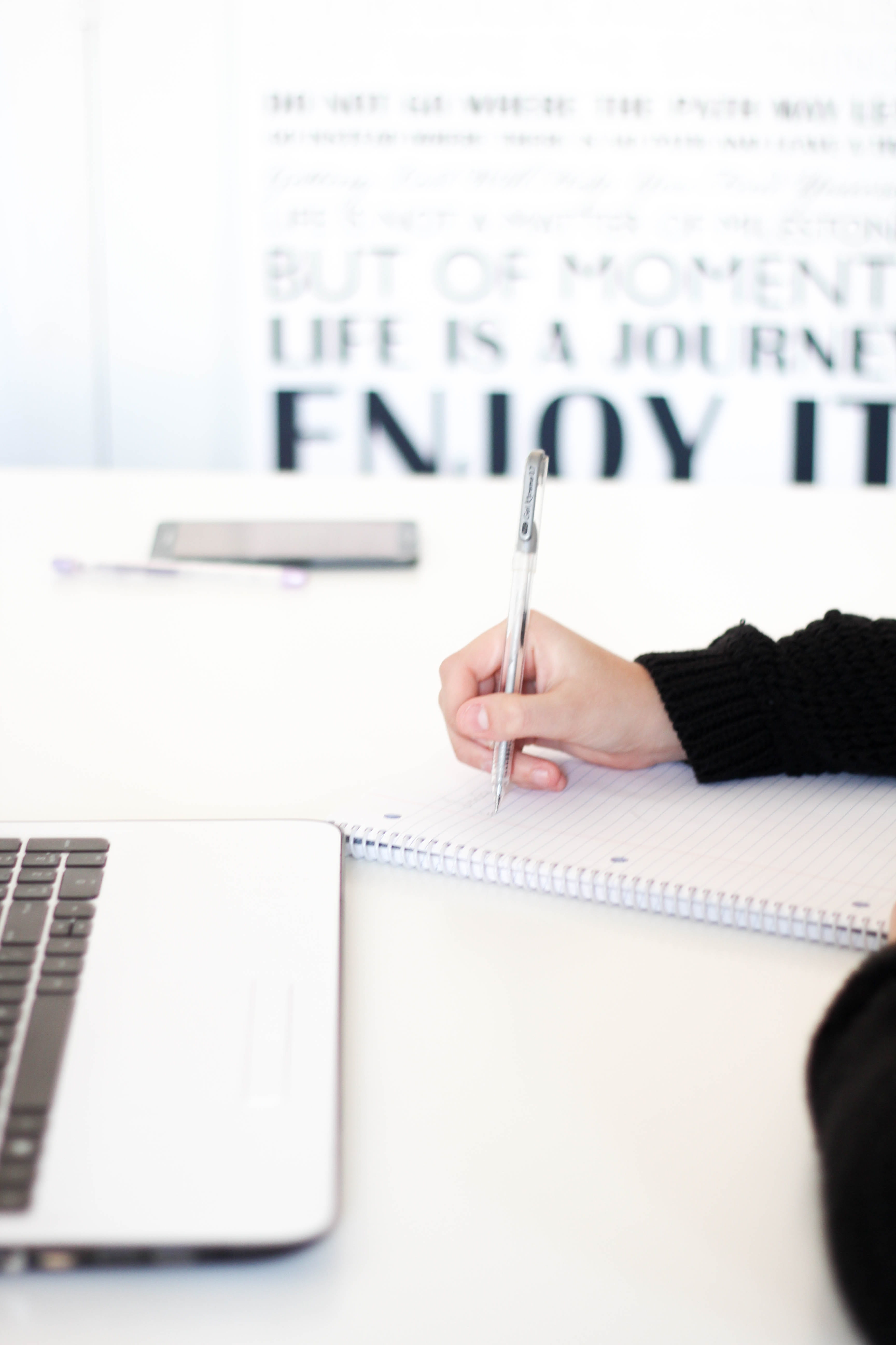 hand, writing, one person, using laptop, 5K, human body part, internet, handwriting, workspace, desk, student, indoors, company, notes, table, pen, computer, Phone HD Wallpaper
