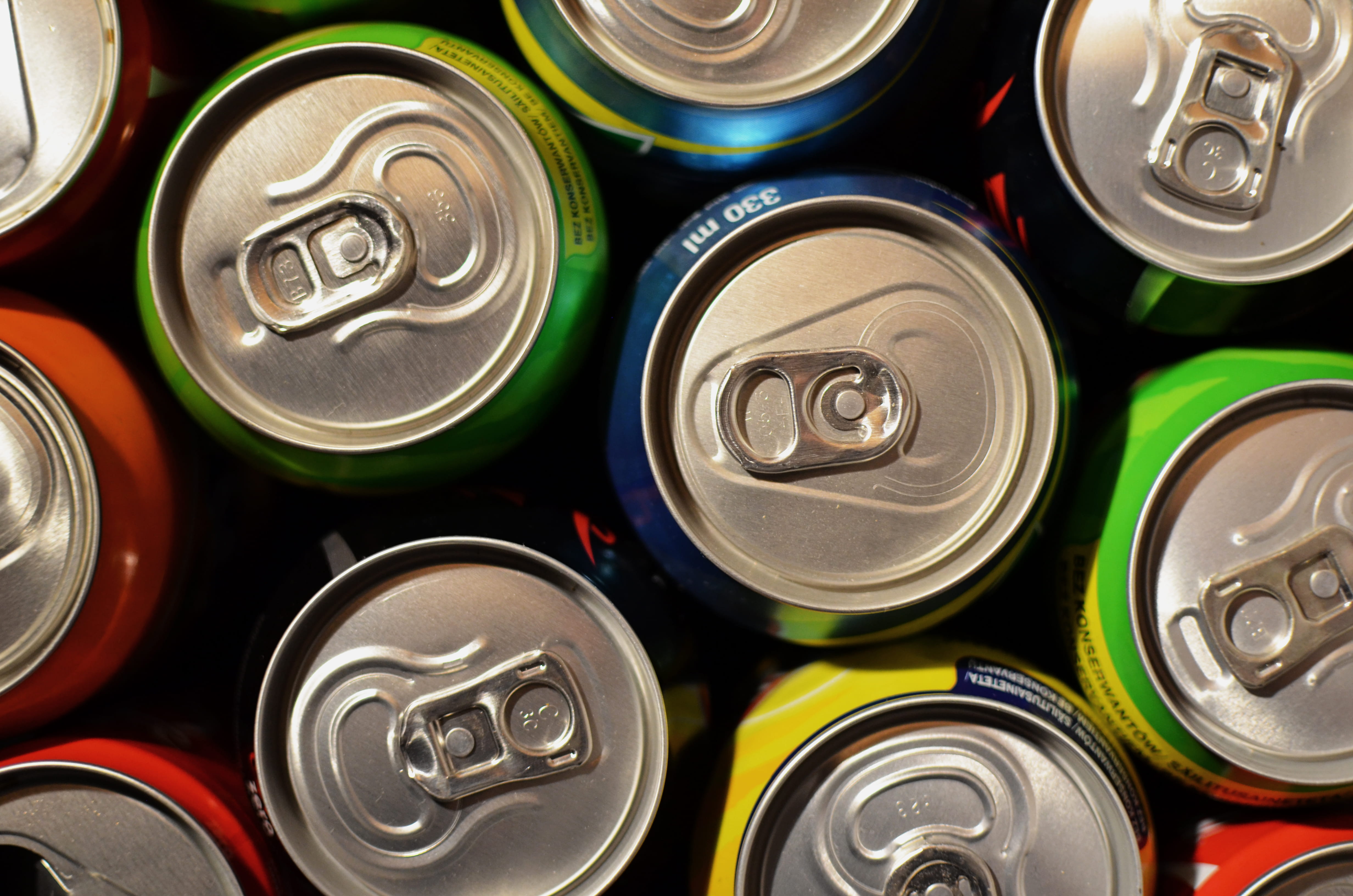 metal, drinks, large group of objects, circle, silver colored, refreshment, directly above, no people, beverage, can, aluminum, drink, cans, still life, HD Wallpaper