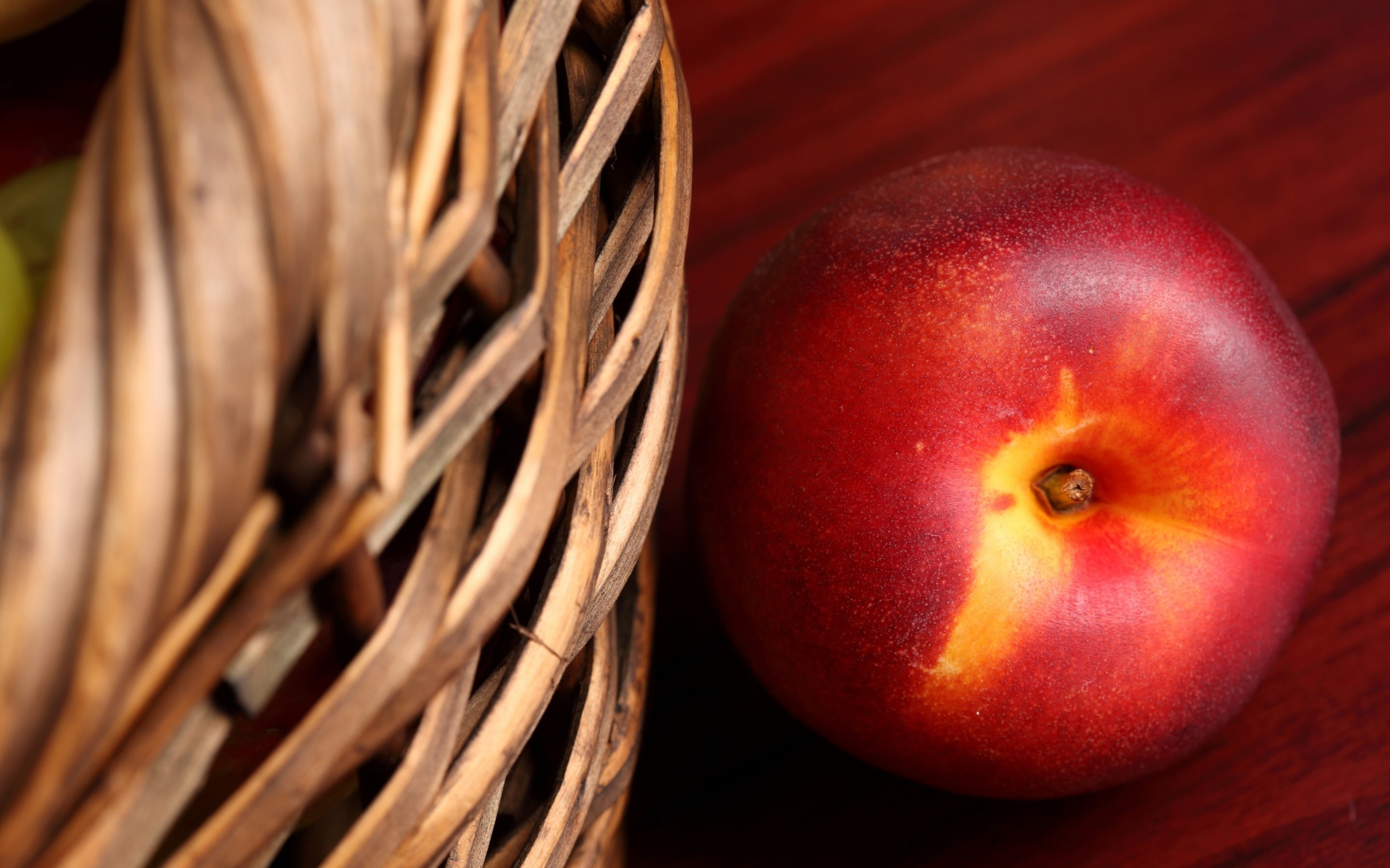 basket, red, nectarine, fruit, 2K, HD Wallpaper