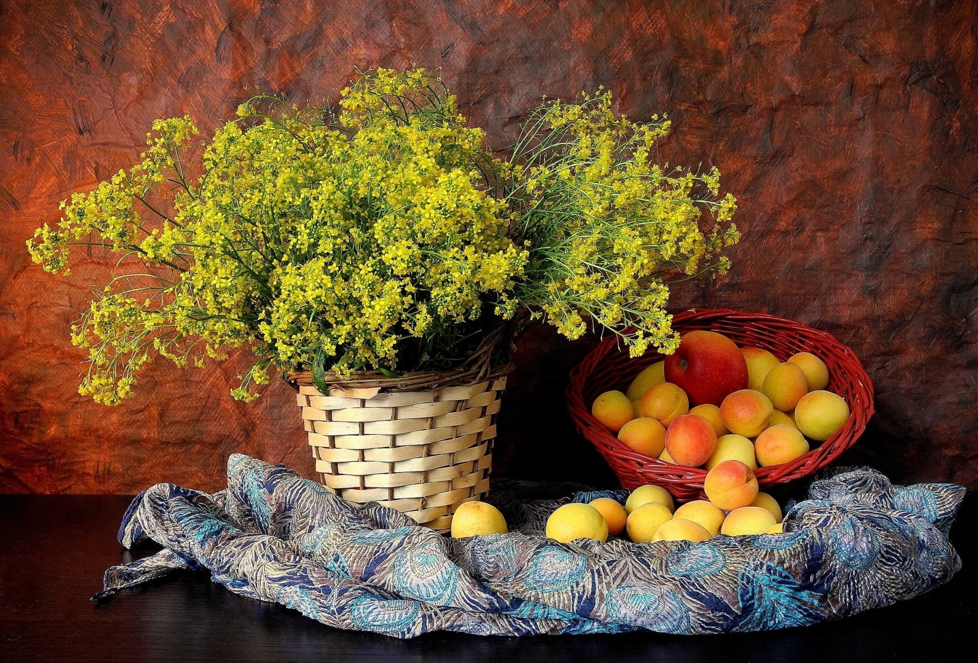 Peach, indoors, choice, orange color, Nectarine, green color, healthy eating, container, wellbeing, food and drink, Scarf, Yellow Flower, citrus fruit, HD Wallpaper