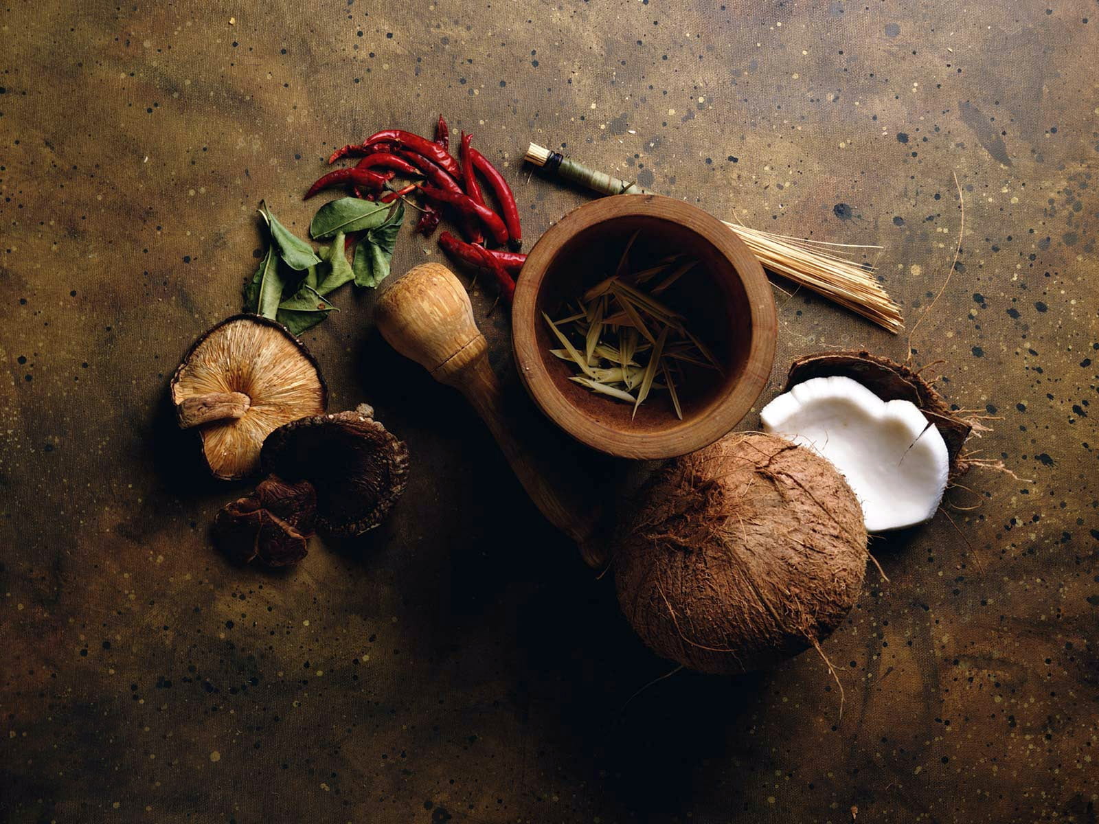 ingredient, healthy eating, nut - food, no people, table, indoors, food and drink, plant, spice, leaf, food, 720P, close-up, pepper, coconut, slice, dry, HD Wallpaper