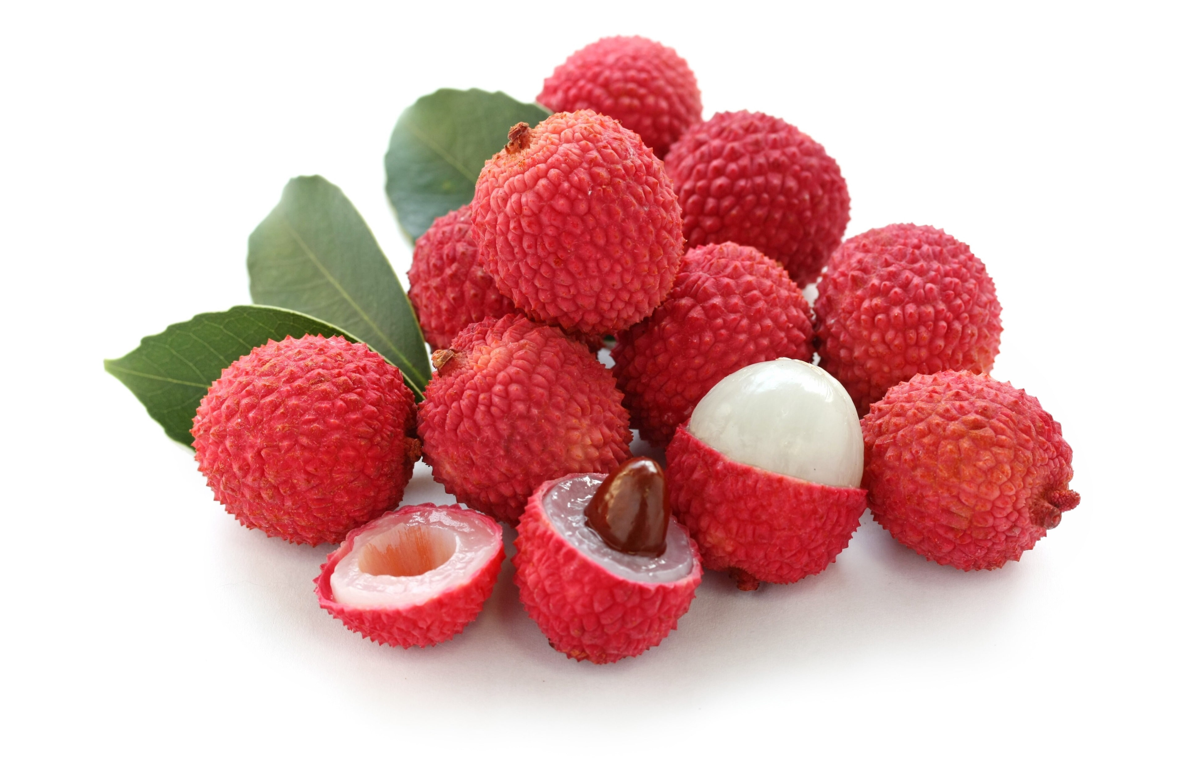 healthy eating, lychee 4k  in hd for pc, food, white background, lychee, studio shot, 4K, plant part, strawberry, close-up, no people, cut out, fruit, HD Wallpaper