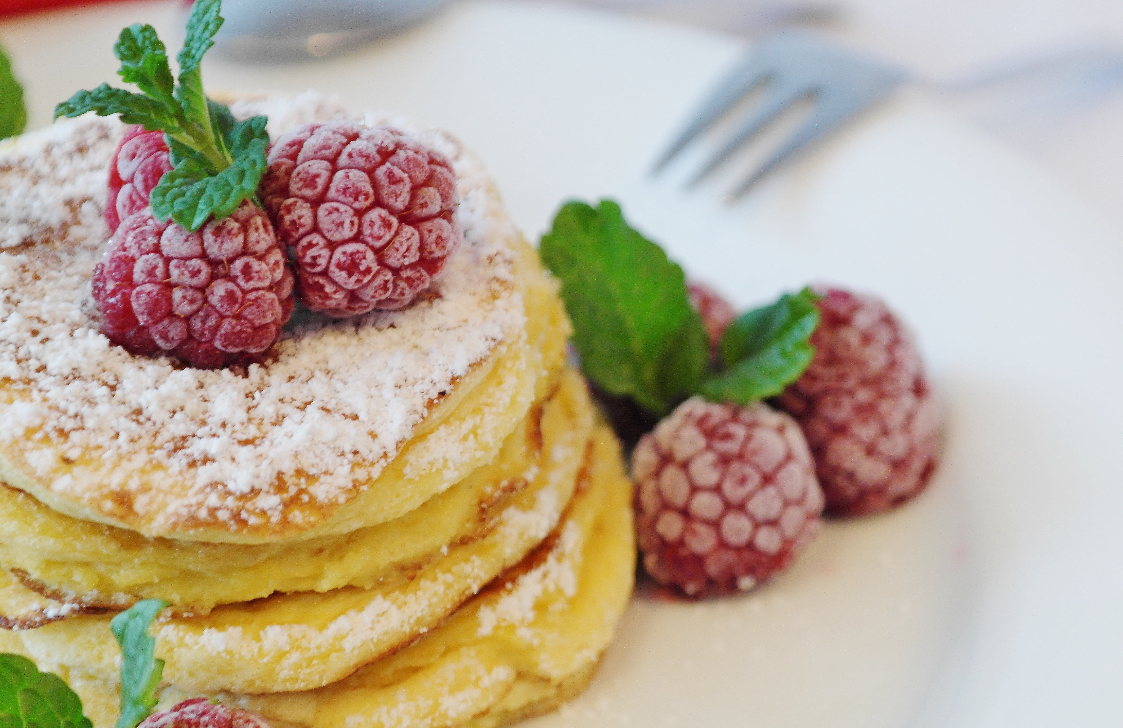 breakfast, food, pancakes, baked, freshness, ready-to-eat, 4K, baked pastry item, cake, mint leaf - culinary, strawberry, pancake, sweet, garnish, eating utensil, HD Wallpaper