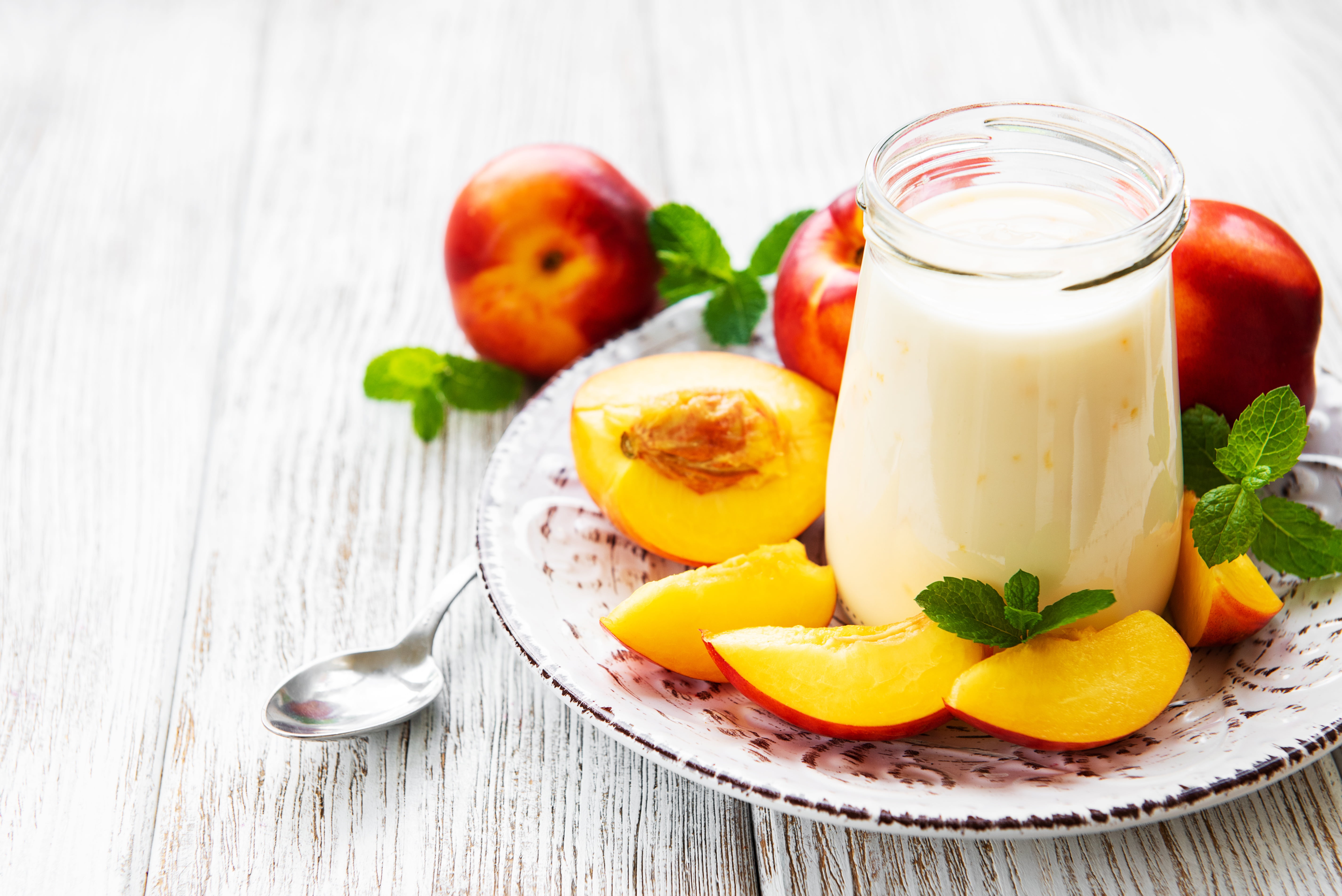 Food, 5K, Nectarine, Yogurt, Still Life, Fruit, HD Wallpaper