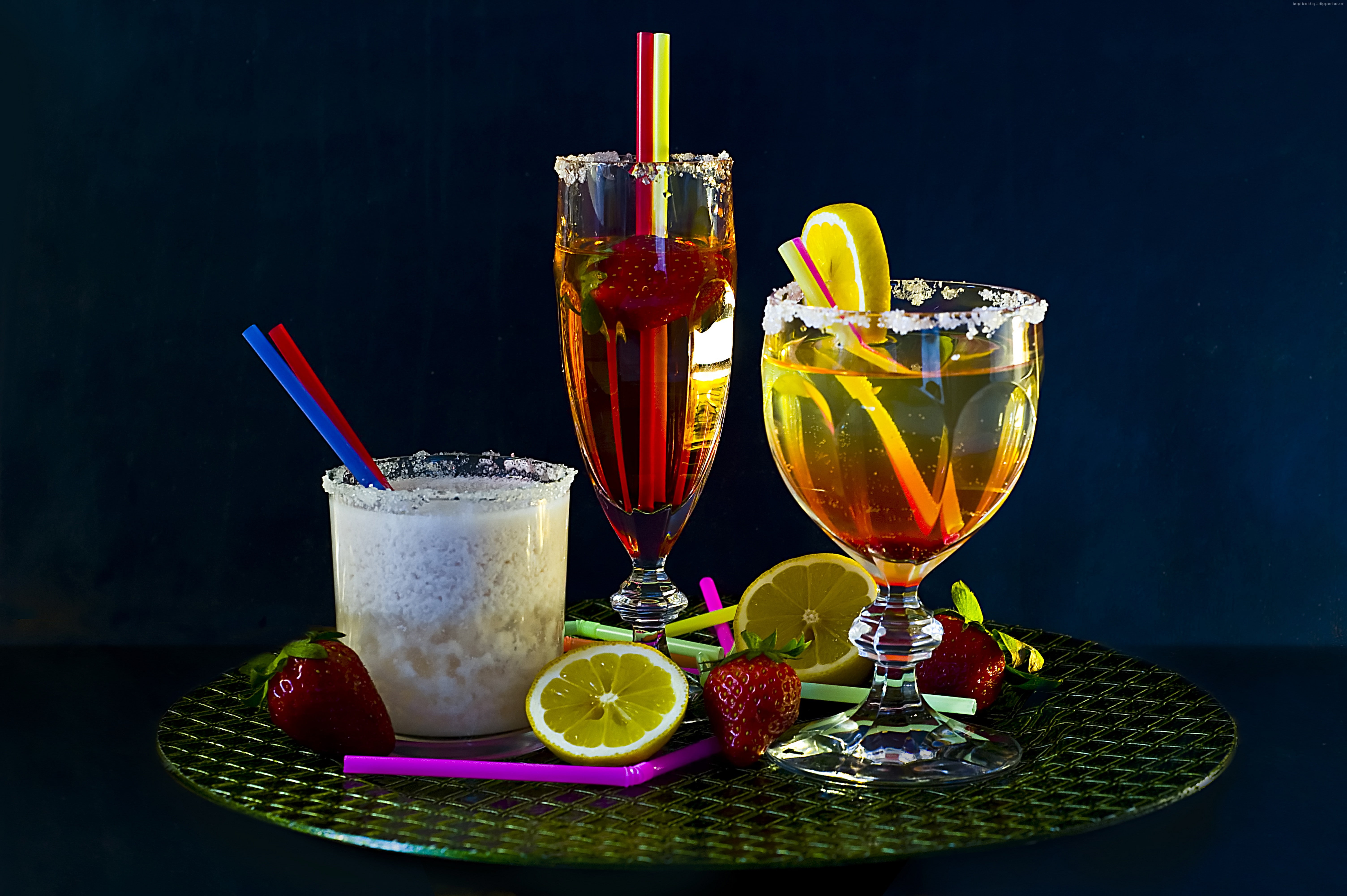 5K, orange, cocktails, strawberry, sugar, Milk shake, lemon, ice, HD Wallpaper