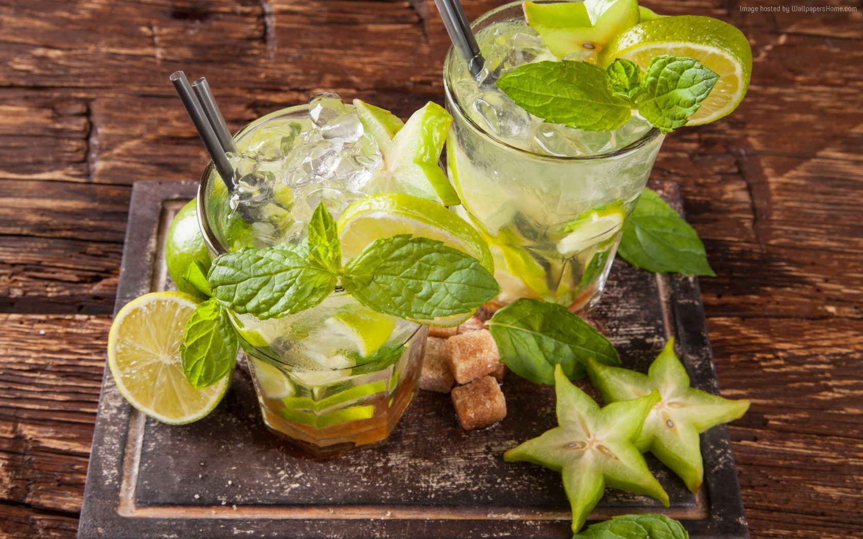 freshness, healthy eating, carambola, food, ice, food and drink, fruit, sugar, tropical drink, mint leaf - culinary, no people, mahito, refreshment, wood - material, HD Wallpaper