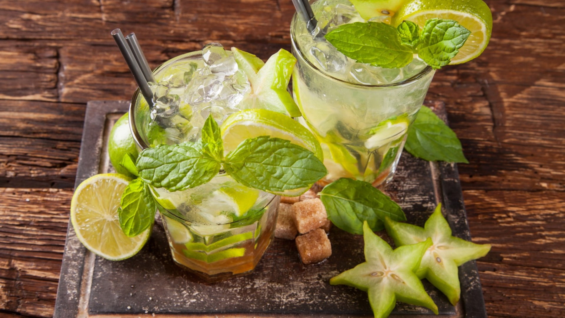 carambola, lime, mint, mahito, fruit, lemon, sugar, ice, drink, 1080P, cocktail, HD Wallpaper