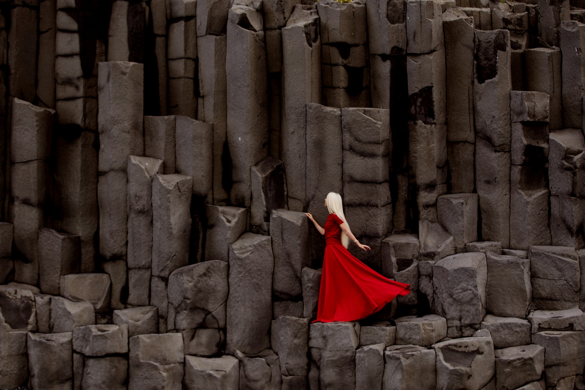 1080P, religion, blonde, belief, one person, cliff, dress, art and craft, built structure, red, adult, day, clothing, architecture, Inese Stoner, women, HD Wallpaper