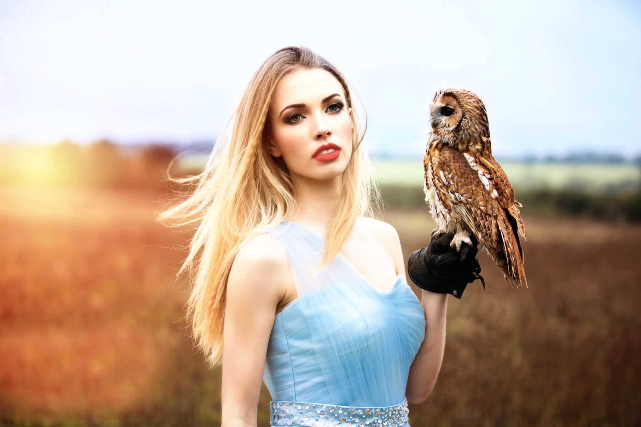 girl, 1080P, owl, My magic owl, Inese Stoner, HD Wallpaper