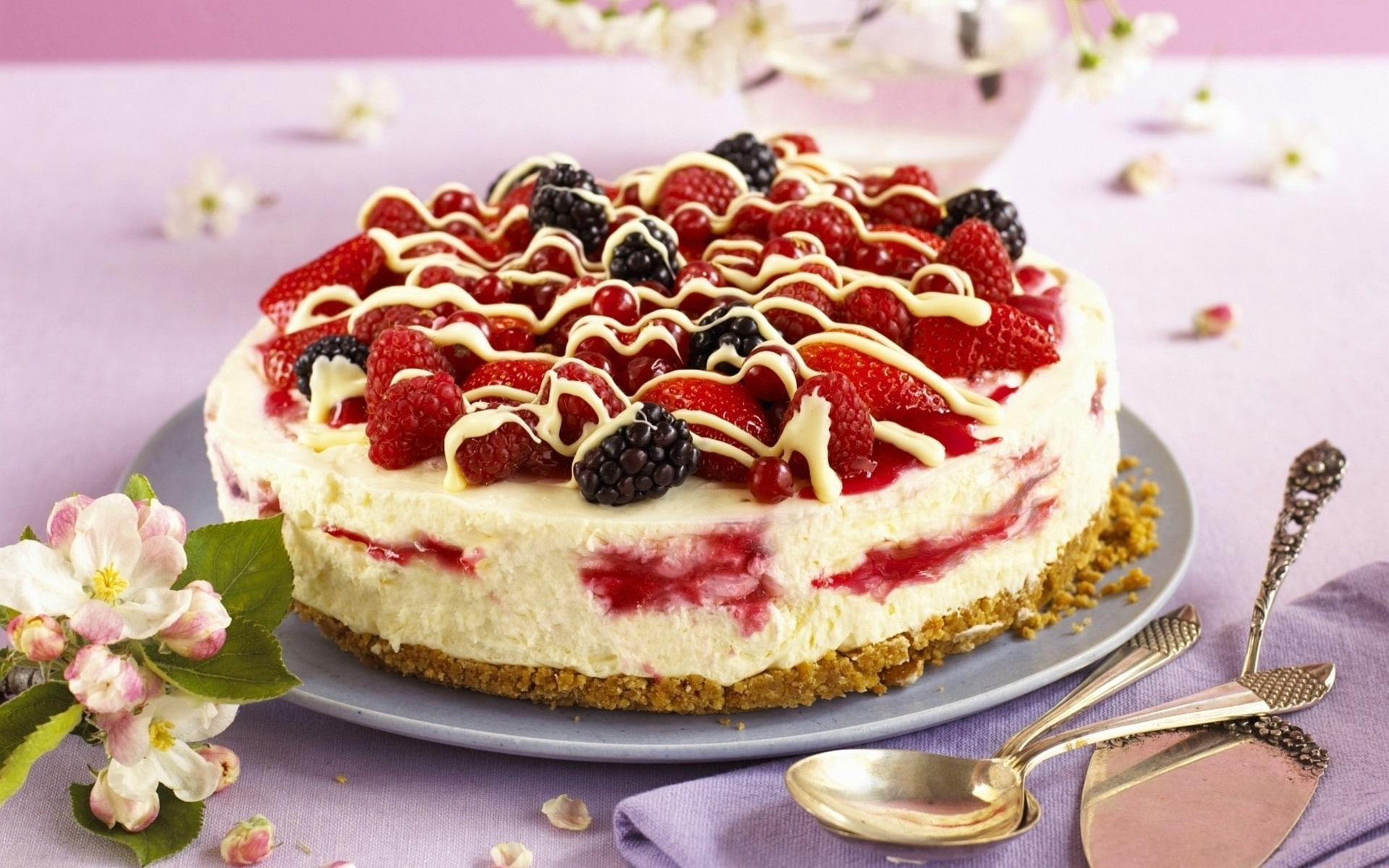 raspberry, strayberry, Blackberries, Cake, 1080P, Strawberries, Dessert, HD Wallpaper