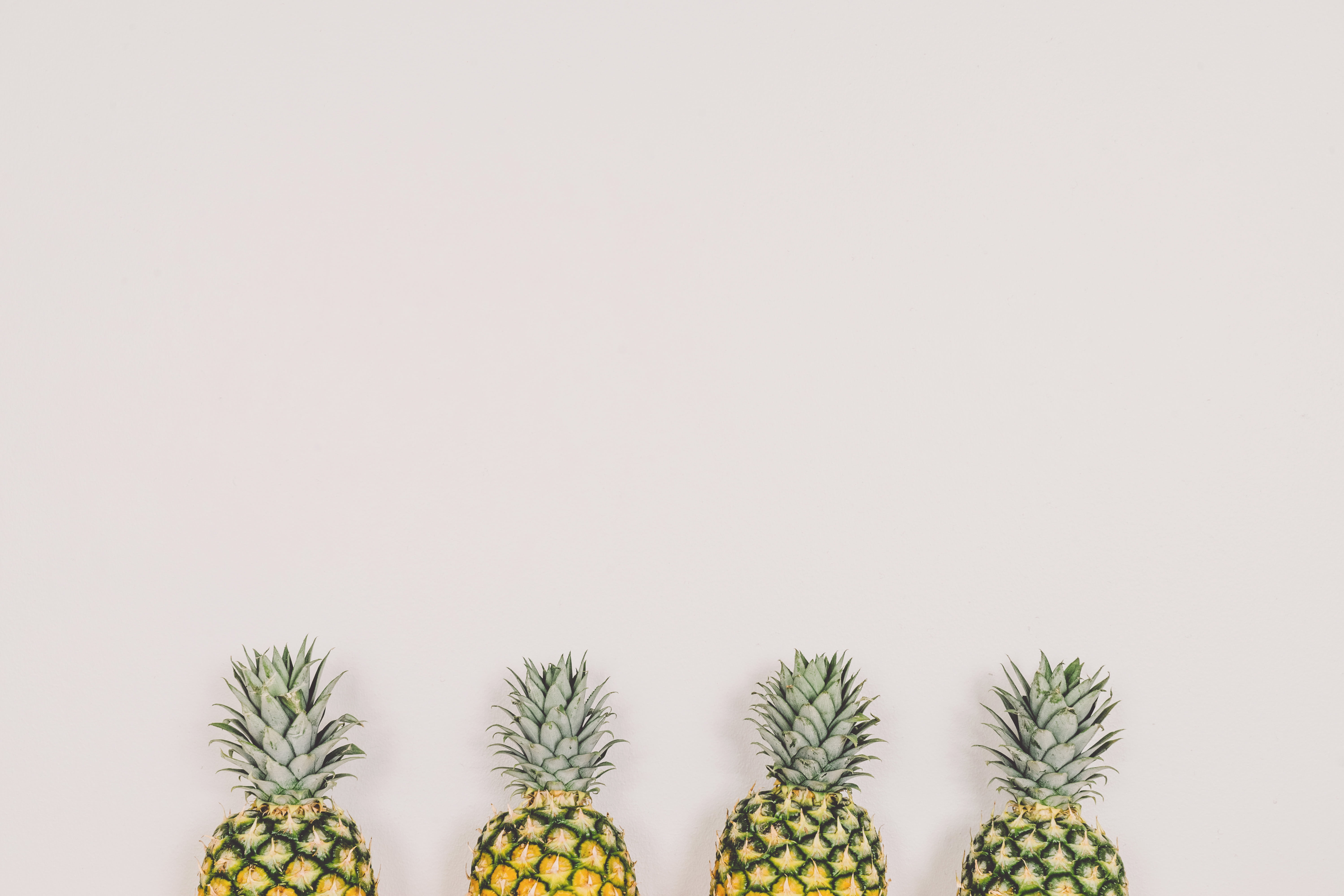 banana, 5K, food and drink, color, pineapple, four, yellow, indoors, growth, group of objects, green color, studio shot, copy space, healthy Eating, white background, HD Wallpaper
