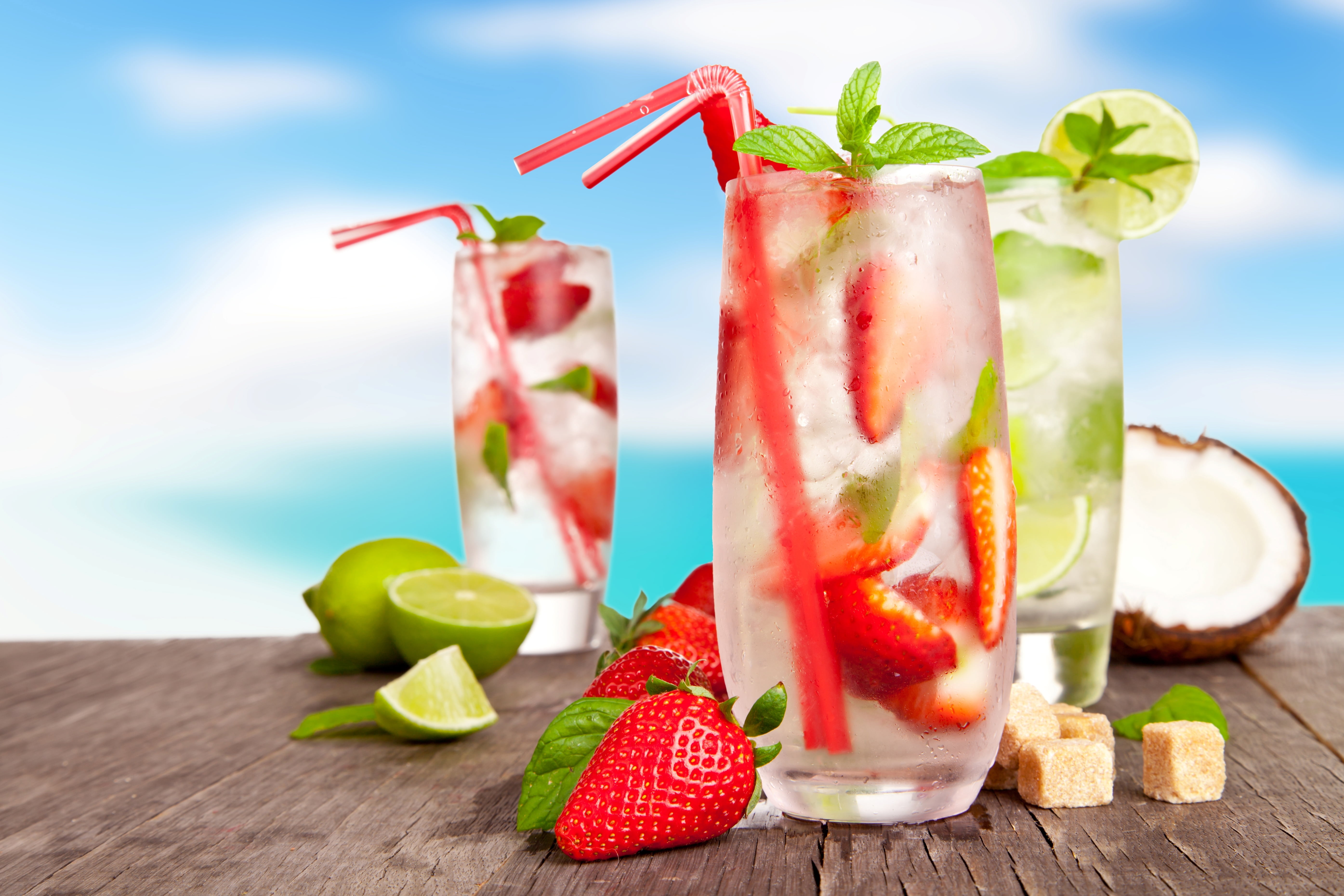 glass, sugar, alcohol, drink, sweet Food, healthy Eating, coconut, tube, ice, lemon, juice, cold - Temperature, slice, soda, freshness, 5K, glass - Material, HD Wallpaper