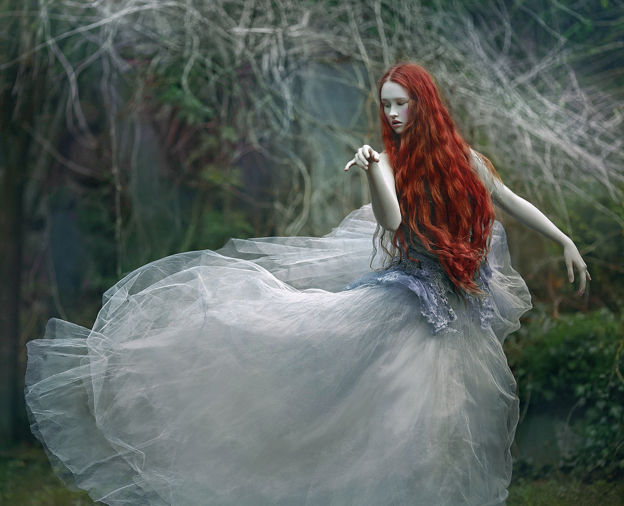 forest, girl, 1080P, Wiki, Agnieszka Lorek, Dream, dress, HD Wallpaper