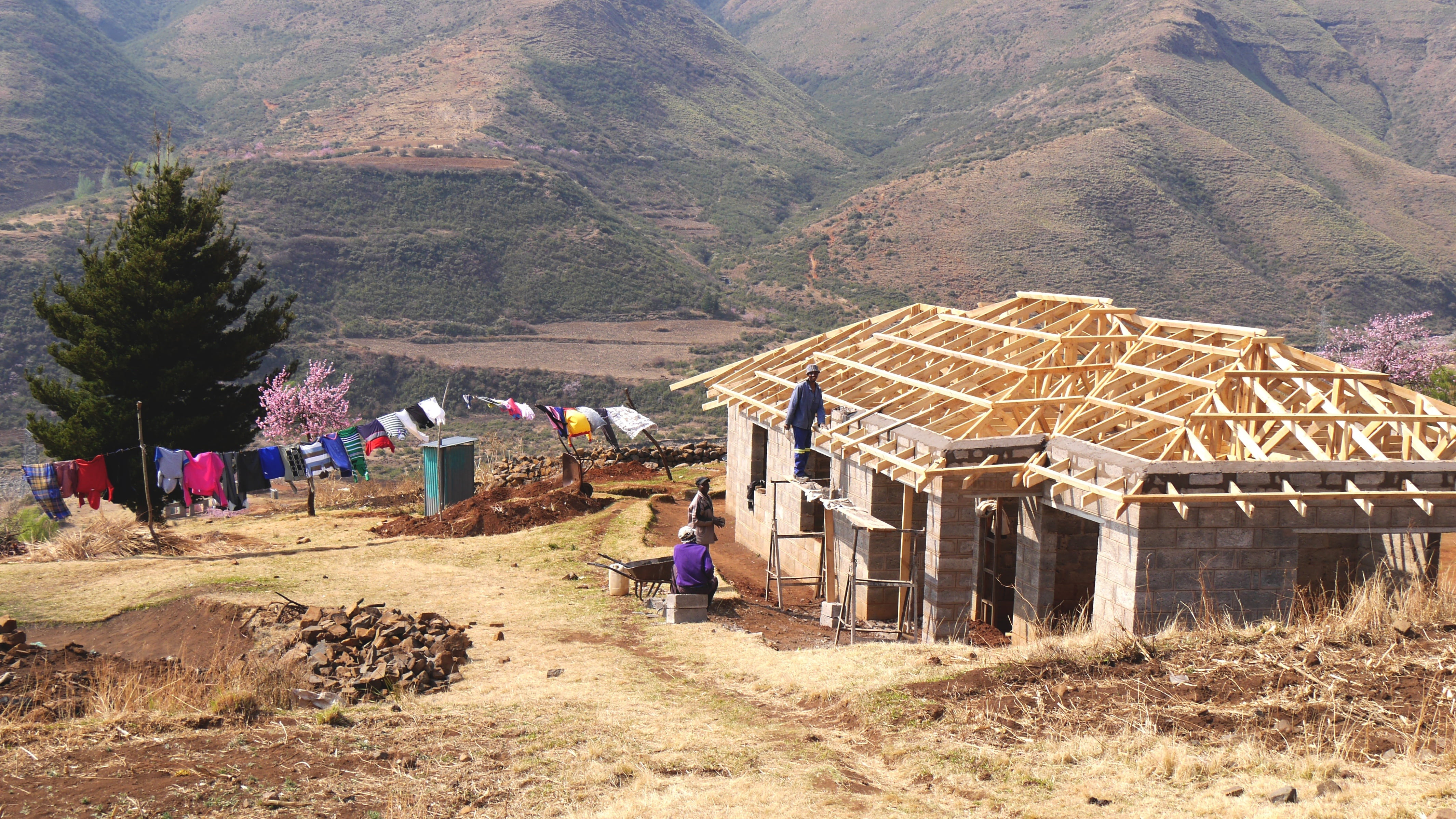 mountain, landscape, 4K, built structure, men, day, adult, lesotho, people, lifestyles, architecture, tree, outdoors, land, real people, environment, building exterior, HD Wallpaper