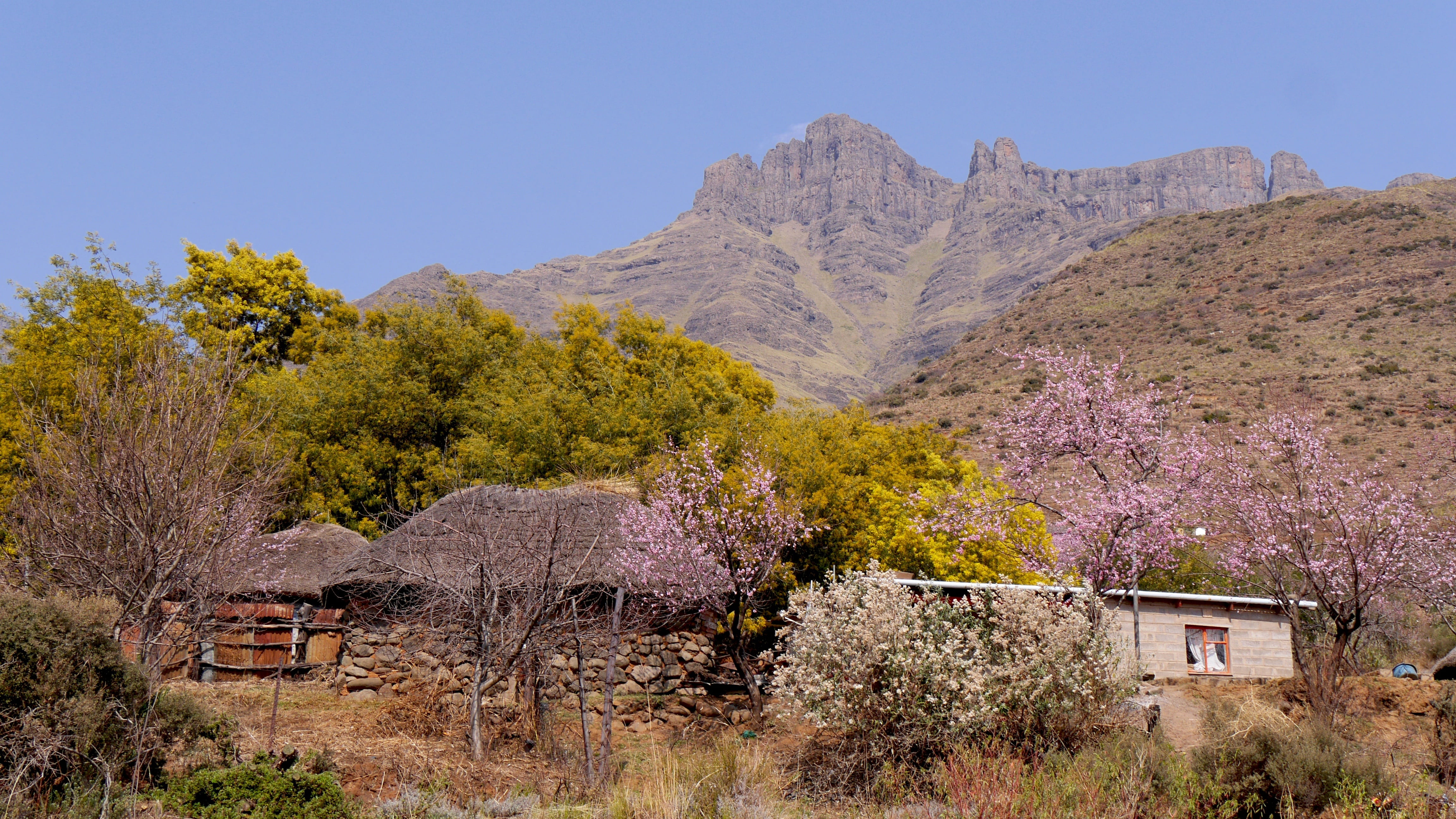 mountain, lesotho, beauty in nature, environment, nature, architecture, flower, house, outdoors, built structure, scenics - nature, landscape, rural scene, HD Wallpaper