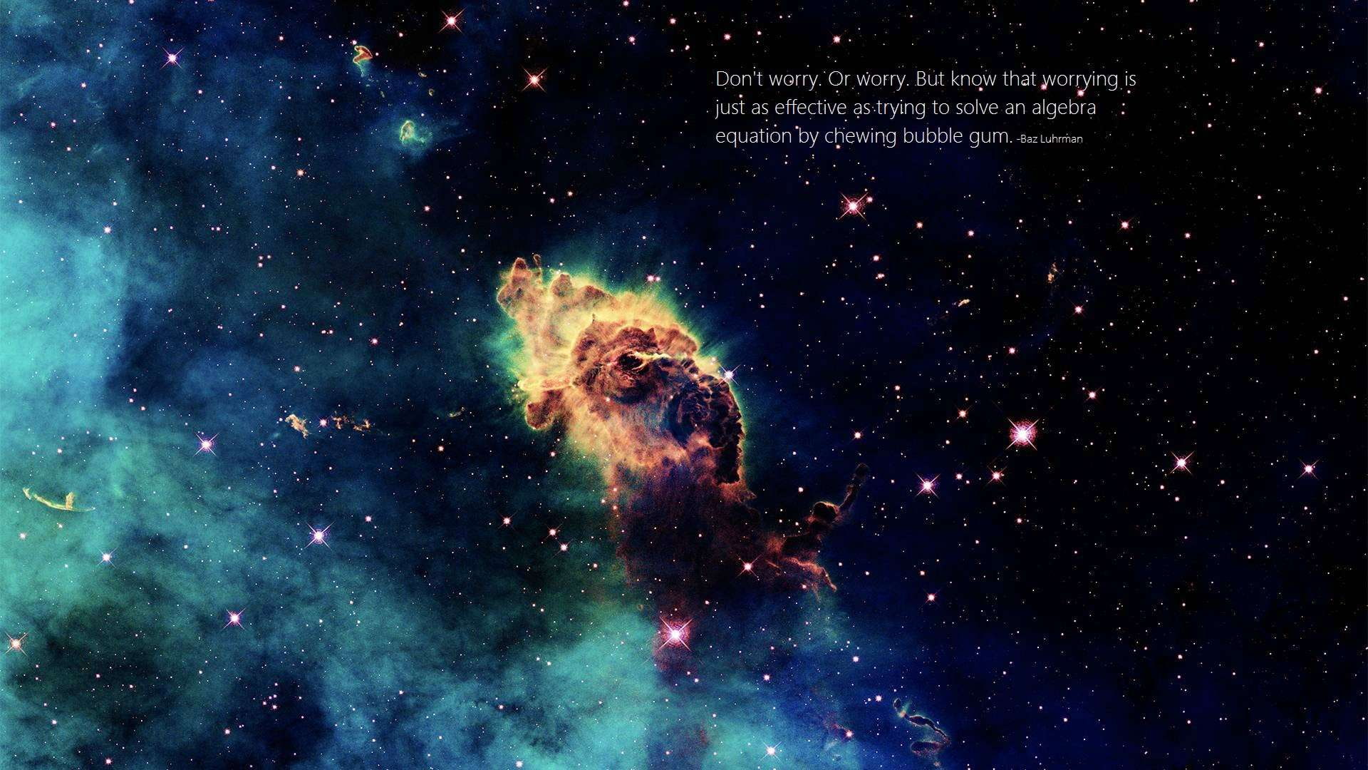 hd, 1080P, luhrman, galaxy, pink, blue, stars, baz, baz luhrman, nebulae, photo, quote, HD Wallpaper