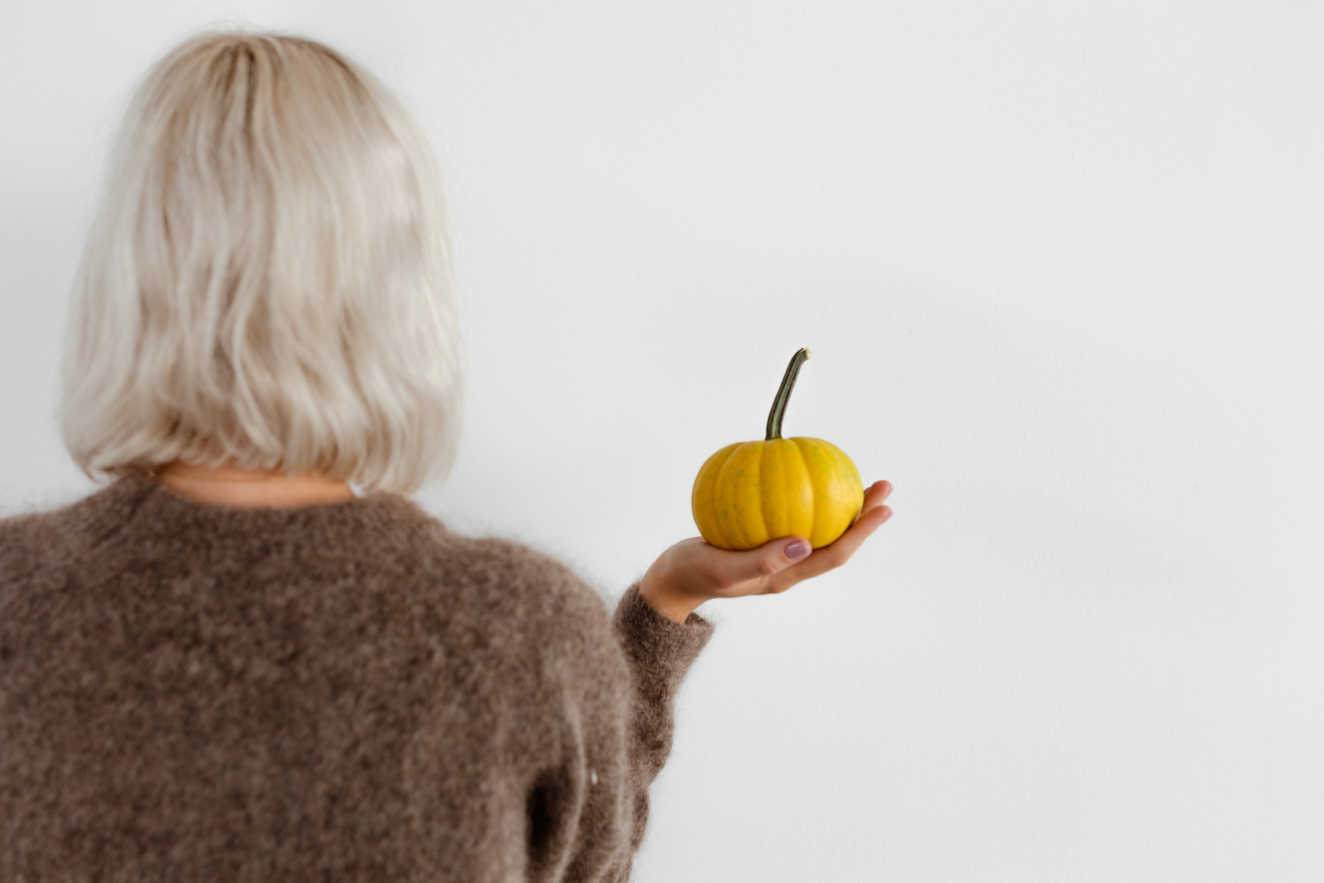 women, orange, halloween, blond hair, hand, wellbeing, hands, healthy eating, fall, freshness, one person, fruit, healthy lifestyle, yellow, childhood, HD Wallpaper
