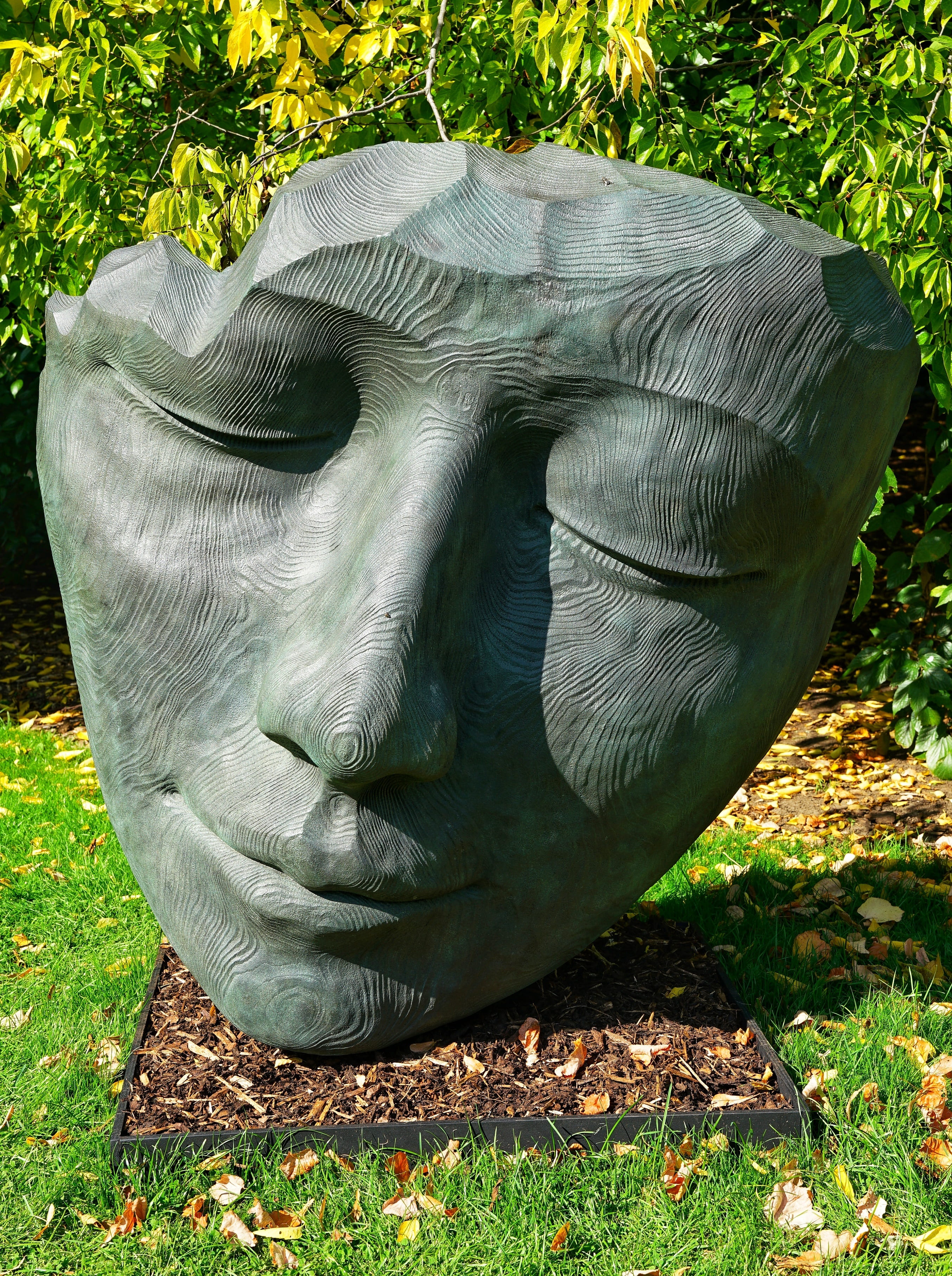 grass, kew gardens, london, the face, animal wildlife, animal themes, art, plant, green color, outdoors, no people, sculpture, bronze, art and craft, statue, Phone HD Wallpaper
