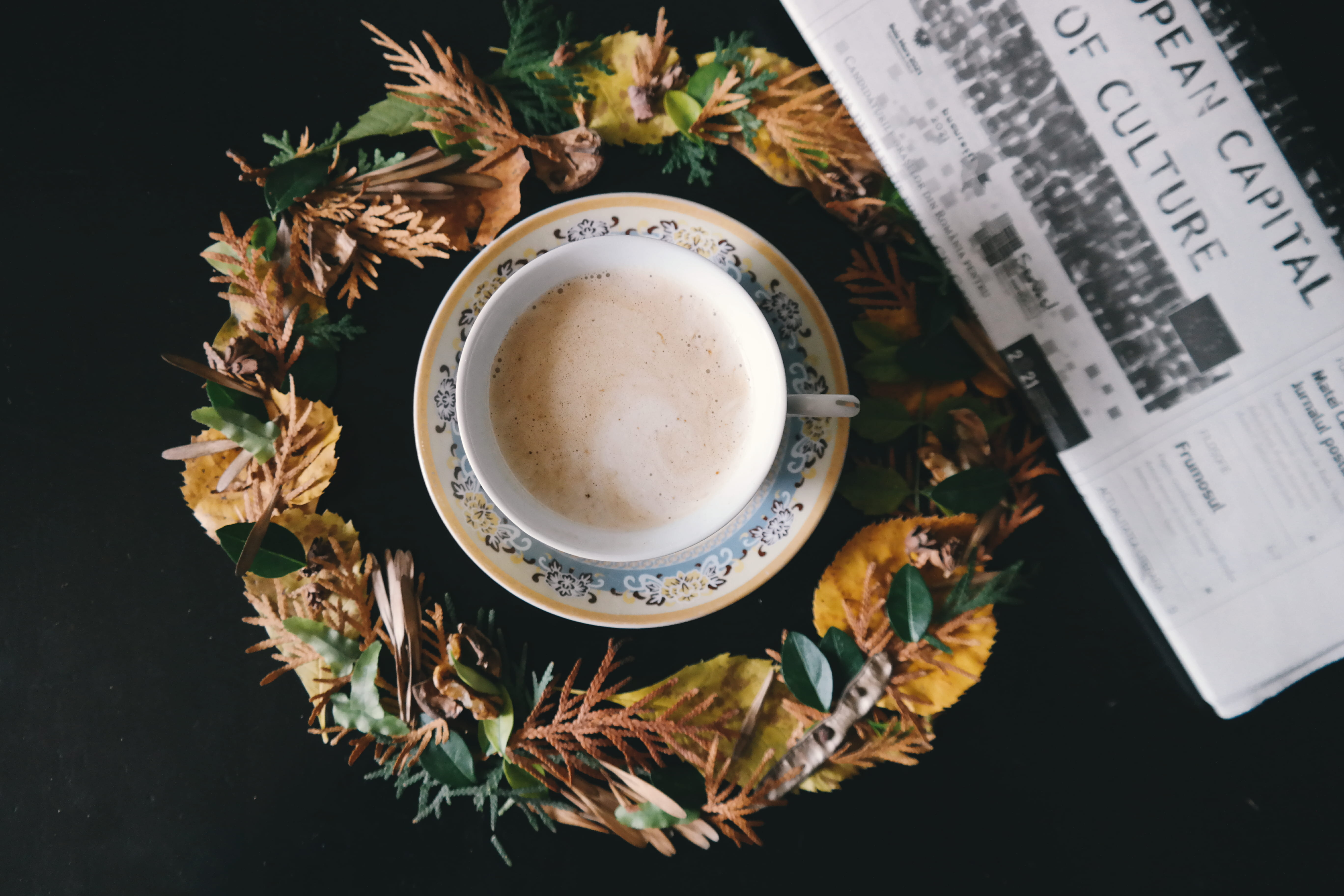 lay, refreshment, white, food and drink, book, coffee - drink, coffee cup, saucer, filled, no people, table, directly above, flatlay, teacup, vintage, coffee, HD Wallpaper