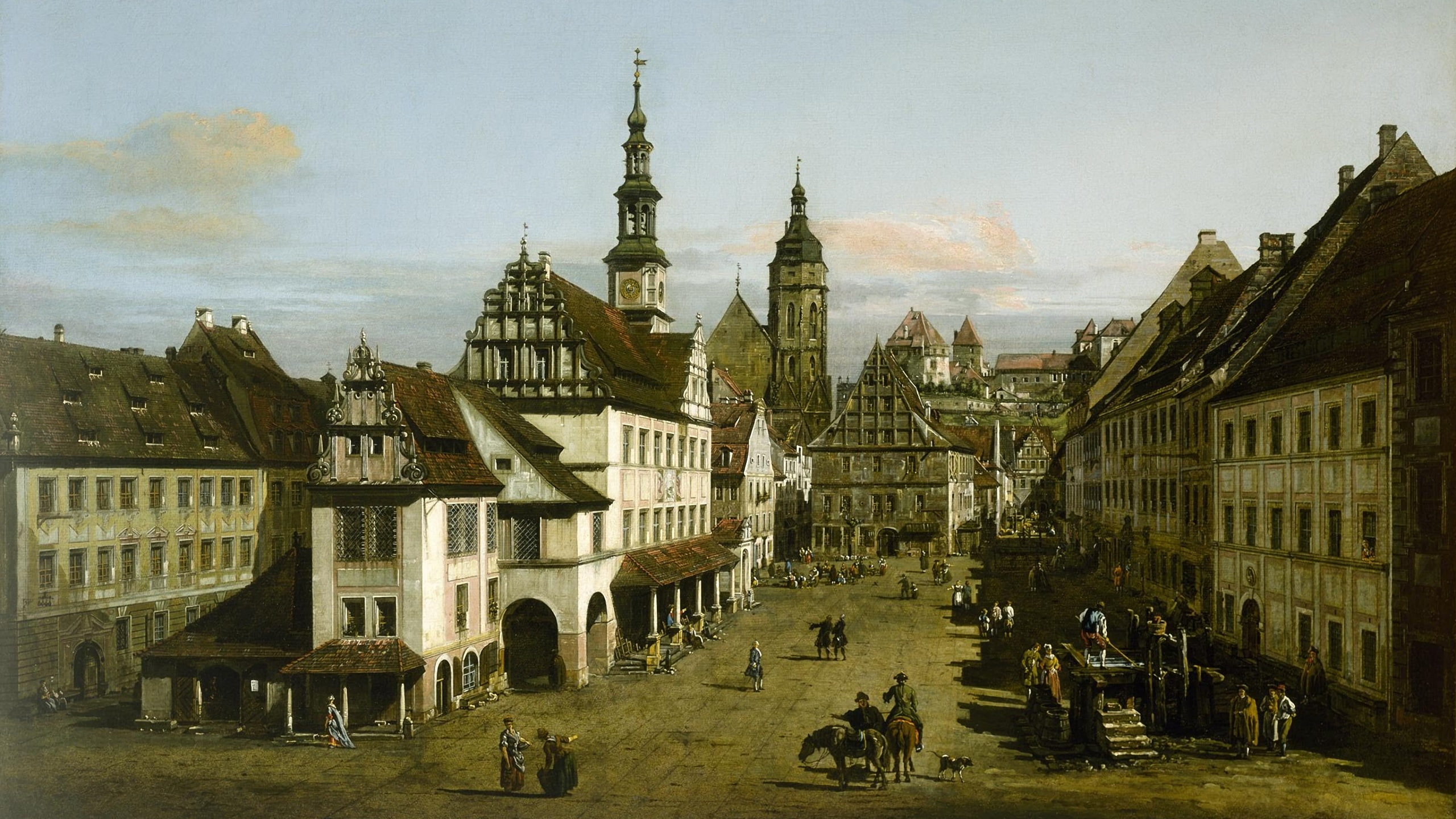 art, bernardo bellotto, 2K, the marketplace at pirna, HD Wallpaper