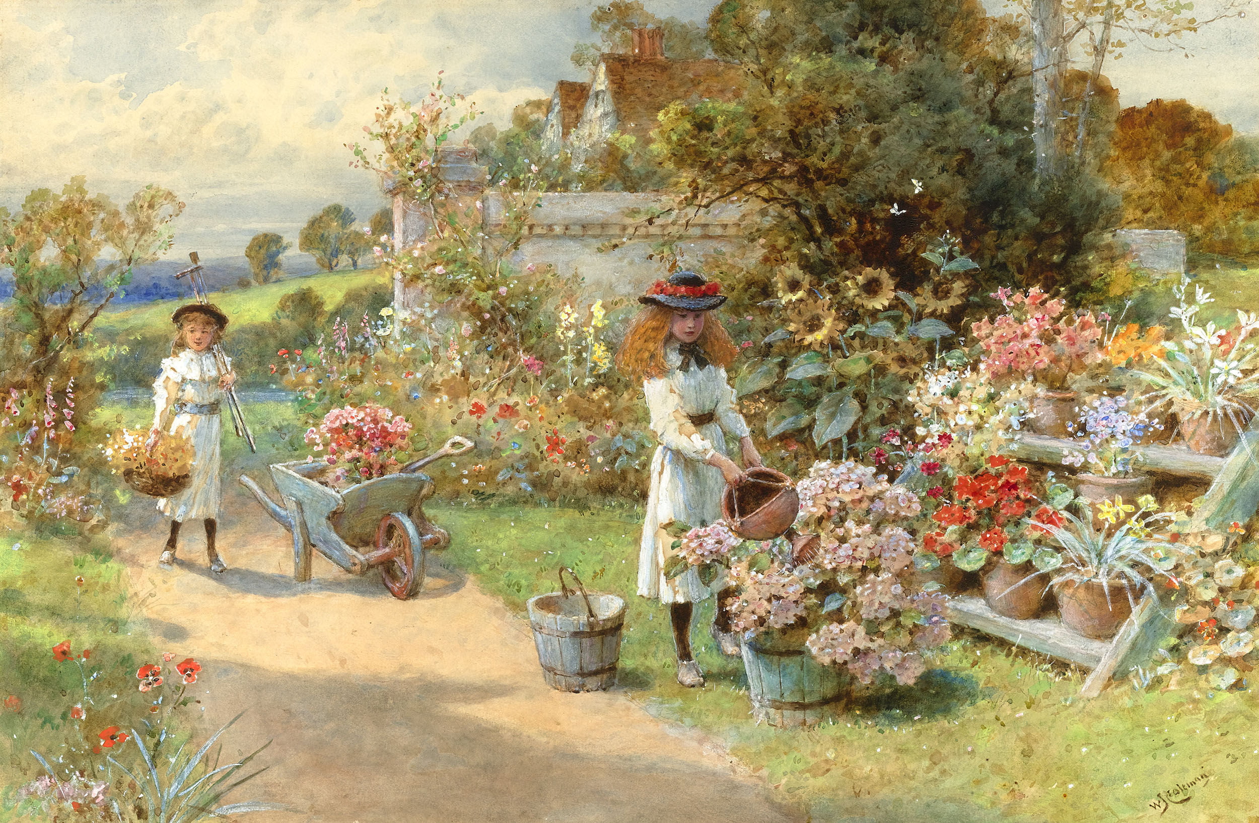 representation, happiness, formal Garden, bouquet, 1080P, hats, plant, trees, child, agriculture, baskets, dress, flower, art and craft, creativity, smiling, HD Wallpaper