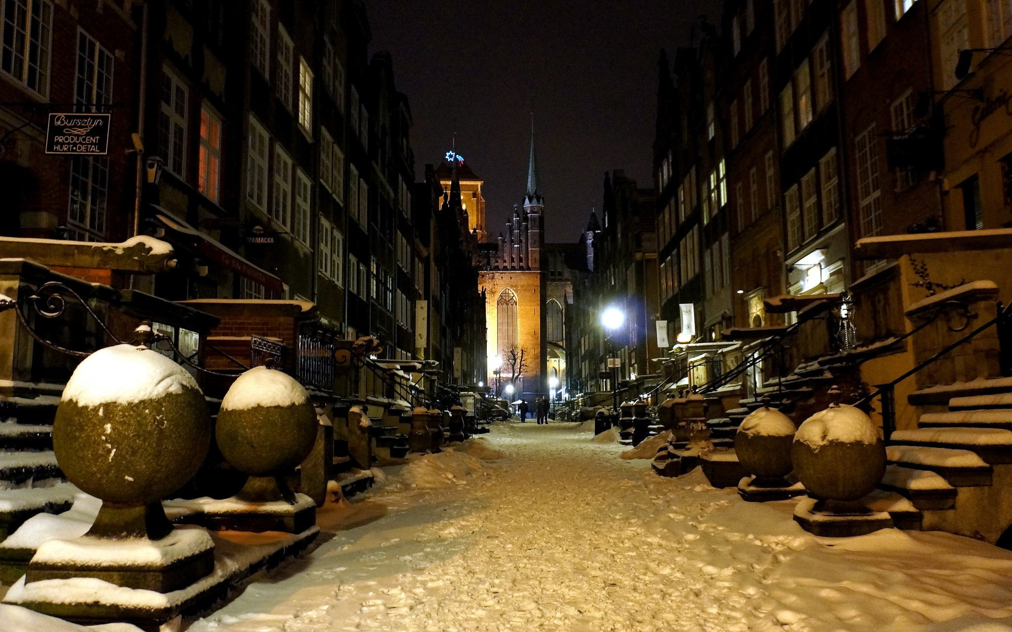 street, Poland, house, Gdansk, night, 1080P, winter, HD Wallpaper