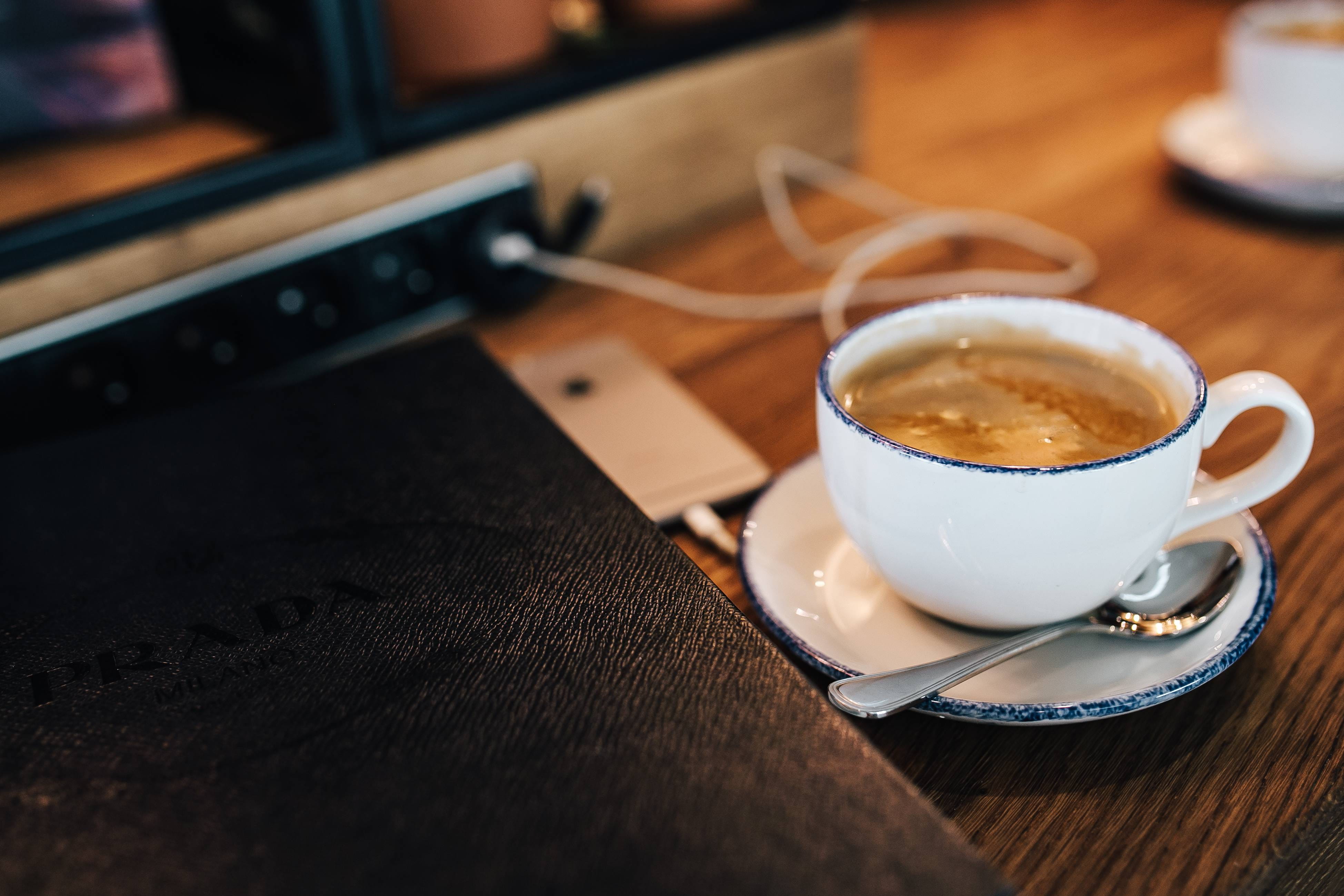 kitchen utensil, eating utensil, hot drink, coffee shop, puro, mug, Gdansk, saucer, freshness, coffee - drink, puro hotel, short, drink, food, Poland, indoors, HD Wallpaper