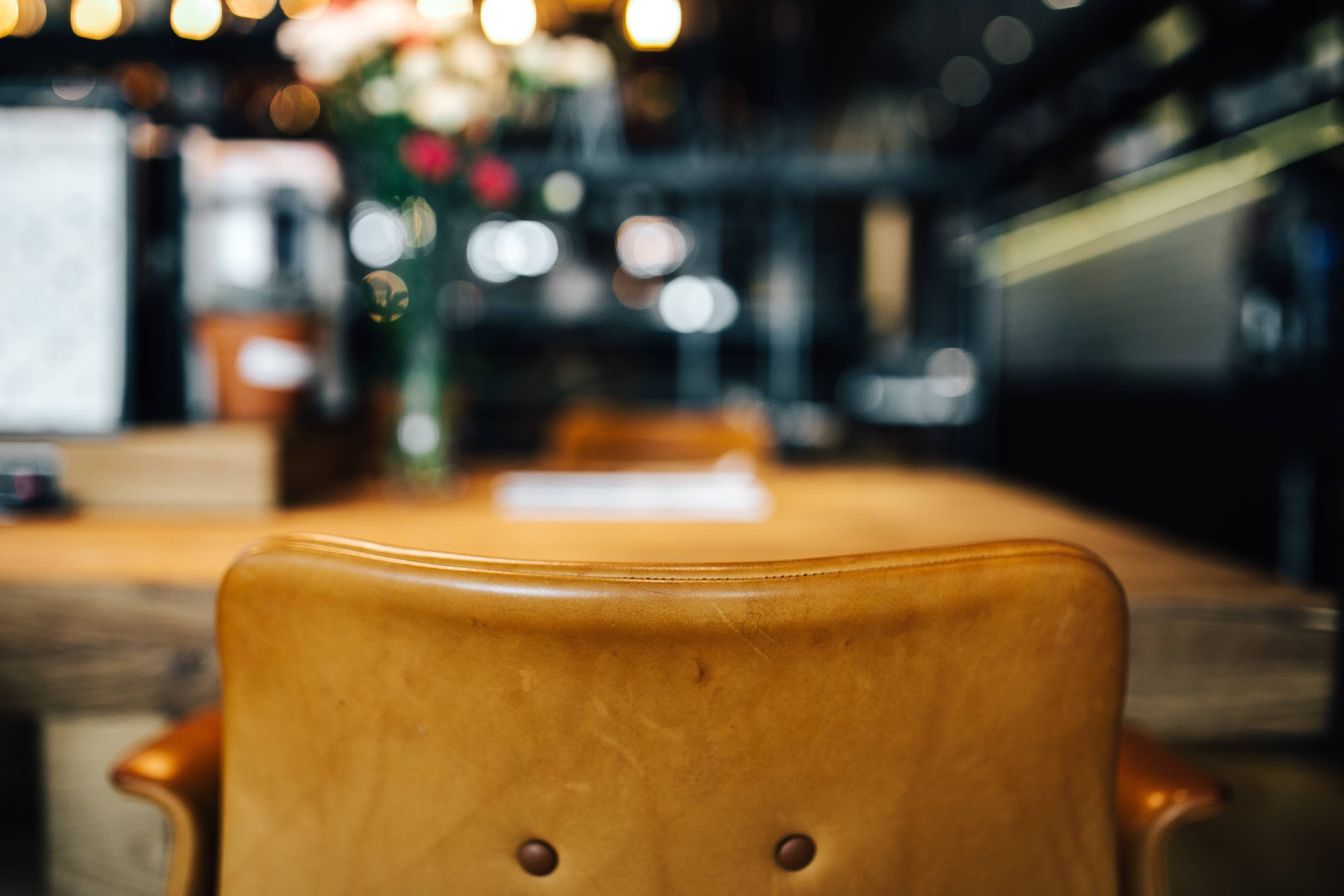 business, chair, illuminated, hotel, food and drink industry, wood - material, arts culture and entertainment, bar counter, selective focus, restaurant, HD Wallpaper