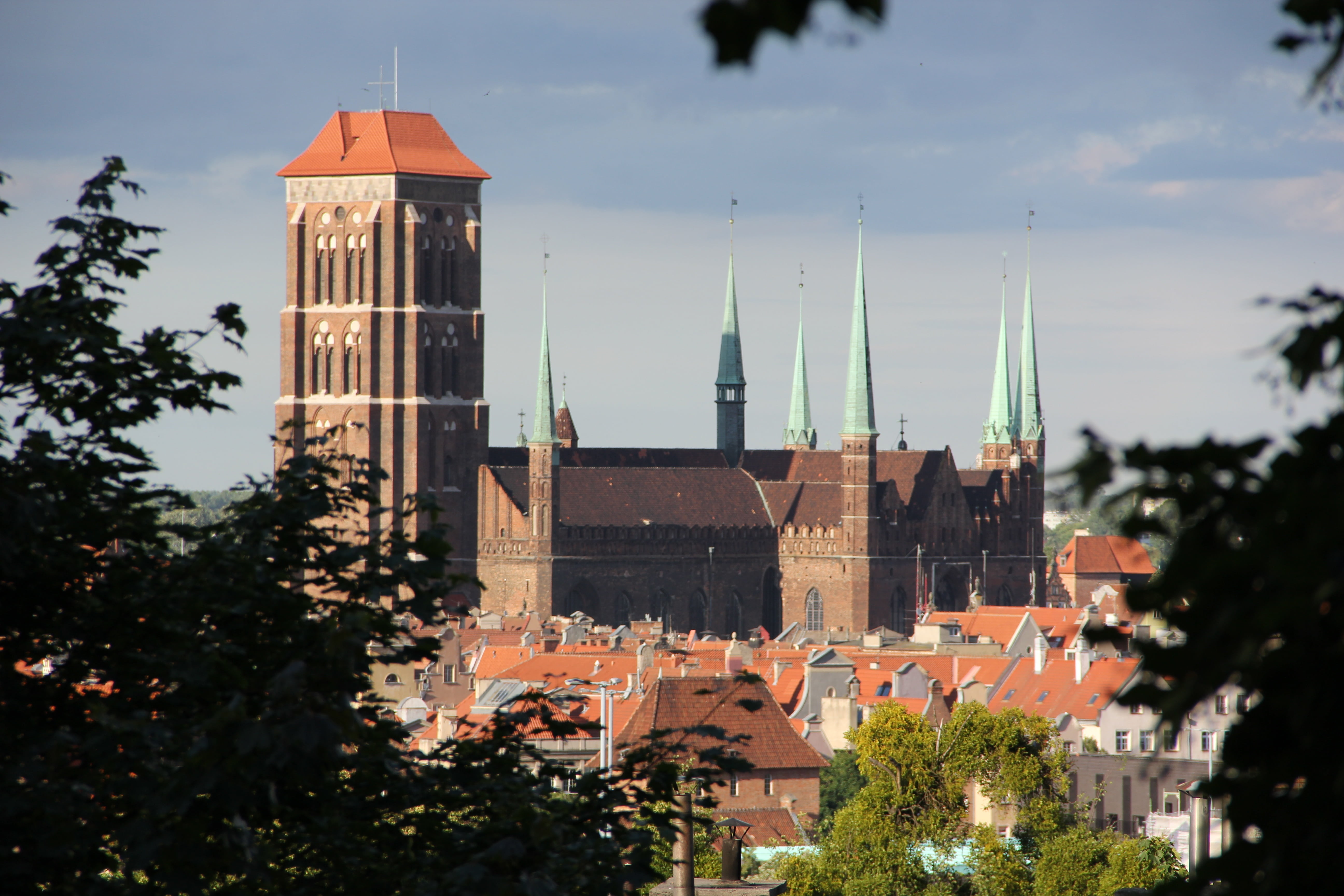 building, tree, day, outdoors, building exterior, street, gdańsk, religion, gdansk, no people, tourism, city, sky, nature, spire, church, monuments, place of worship, HD Wallpaper