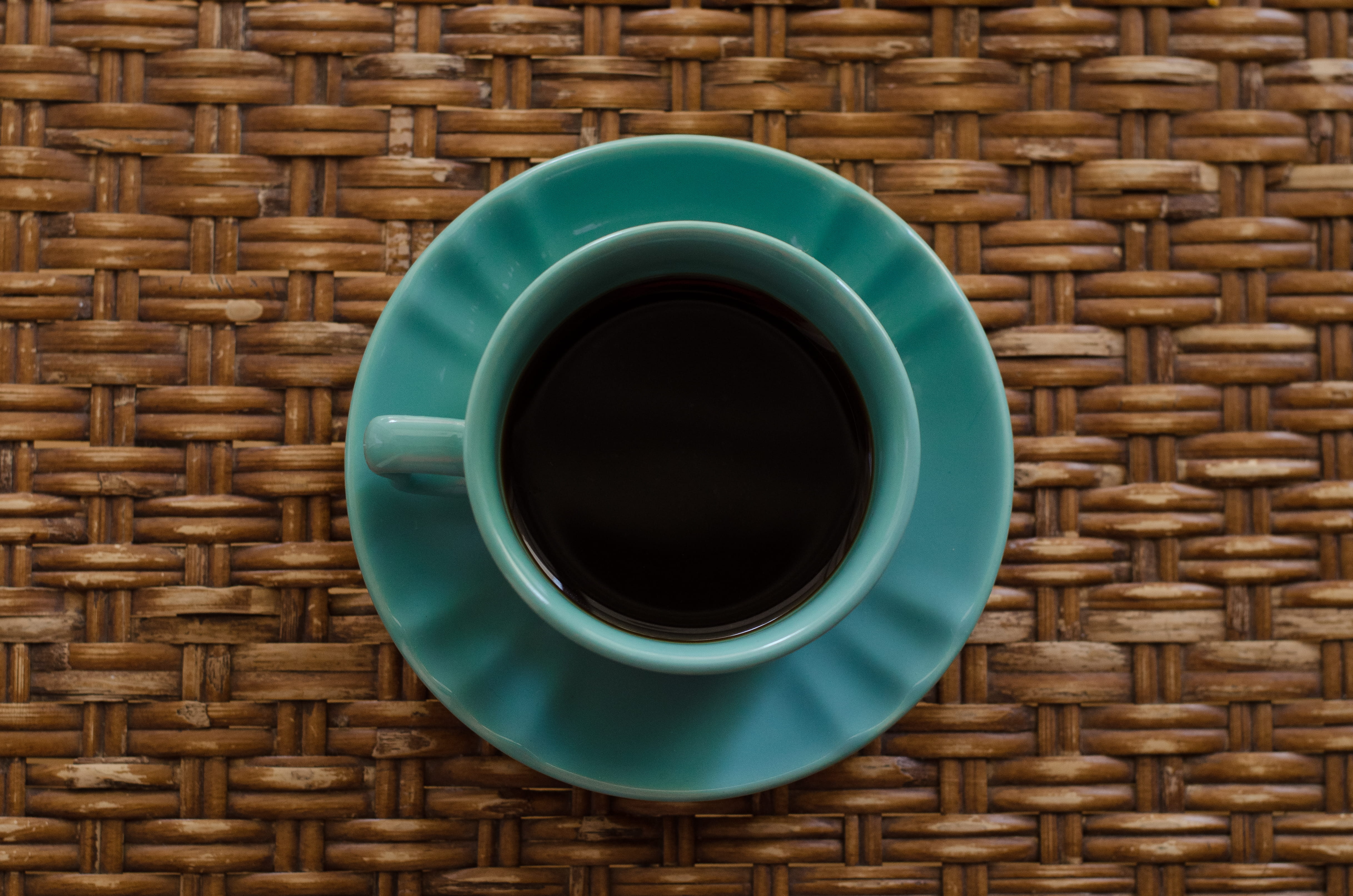 basket, design, freshness, wicker, indoors, close-up, turquoise, directly above, saucer, pattern, teal, coffee break, bamboo, handmade, table, crockery, HD Wallpaper