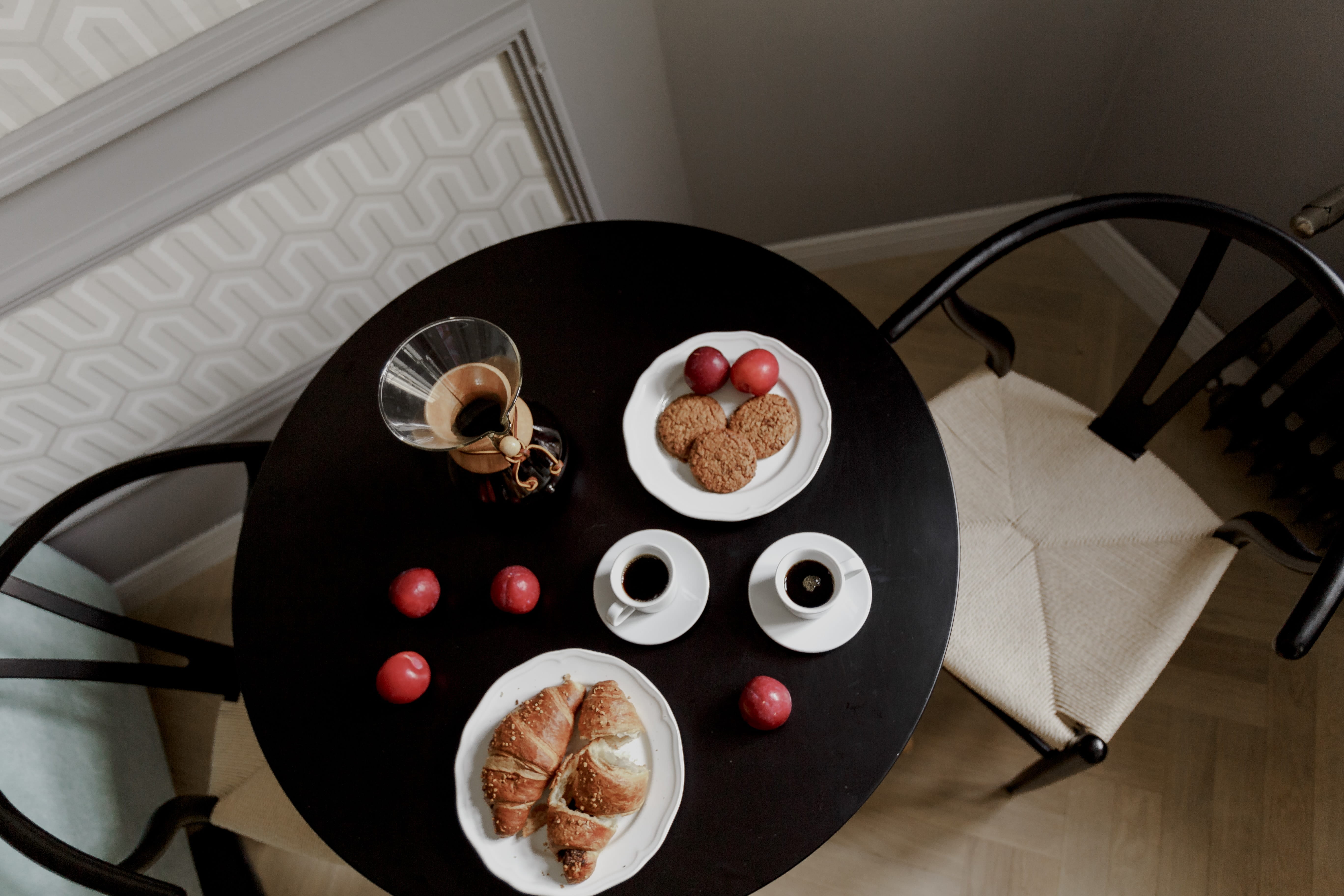 morning, fruits, domestic room, modern, cups, sweet food, coffee, breakfast, dining room, ready-to-eat, temptation, tray, healthy eating, sweet, contemporary, HD Wallpaper
