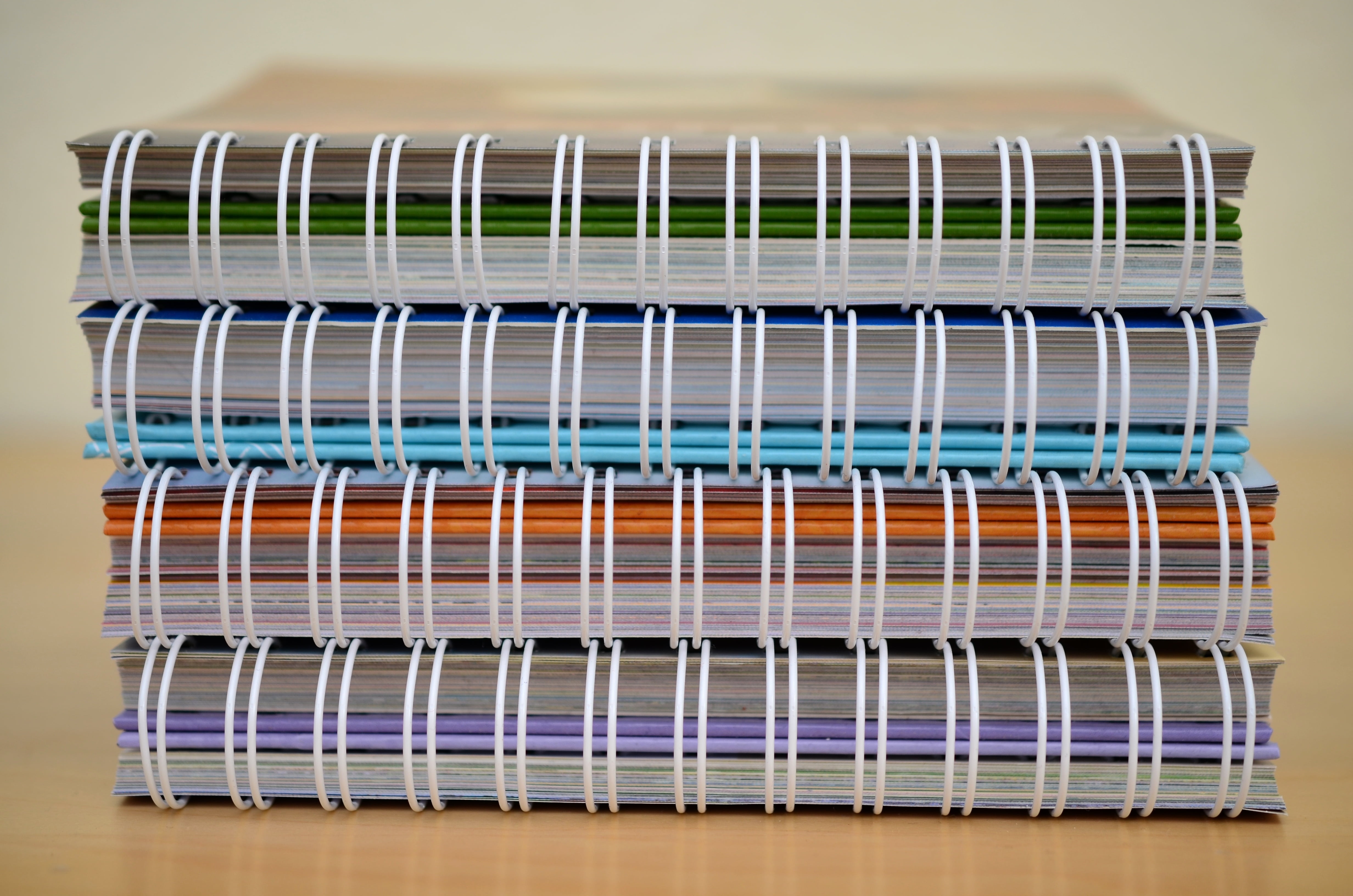 color, order, colorful, close-up, industry, four, notebooks, side by side, bound, leaves, communication, healthcare and medicine, technology, internet, HD Wallpaper