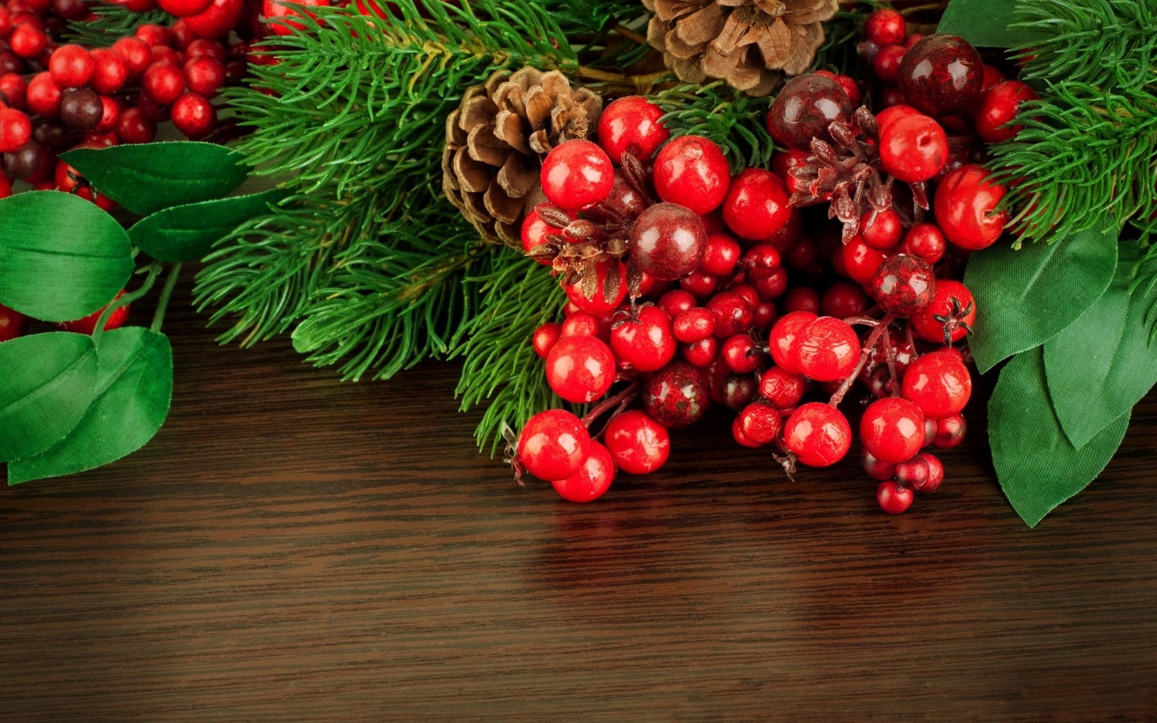cranberry, pine Cone, holiday, fruit, space, backgrounds, freshness, celebration, large group of objects, cherries, winter, food, leaves, branch, oak, table, HD Wallpaper