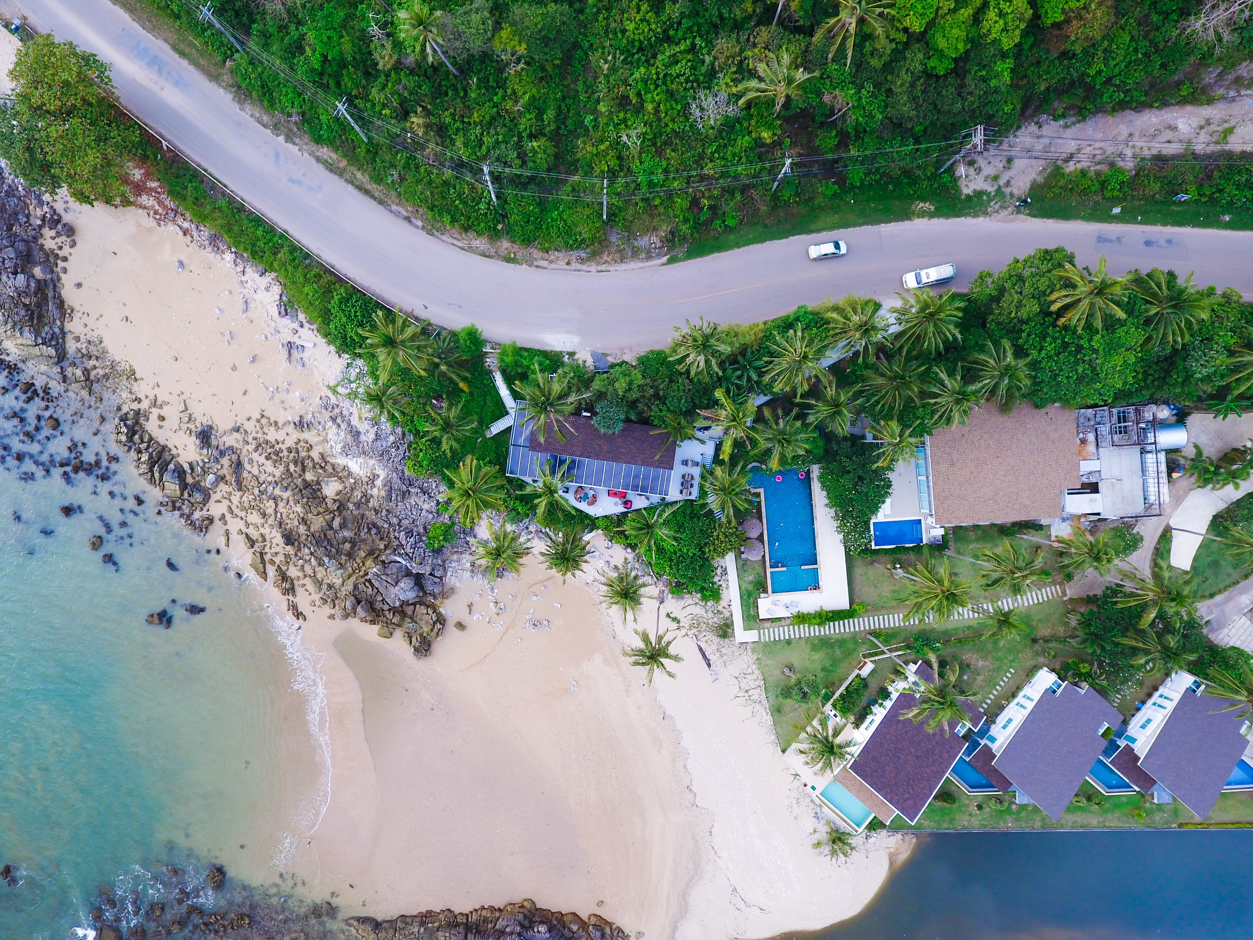 4K, jar, house, ocean, ko lanta district, pottery, plant, aerial, sea, aerial view, architecture, thailand, nature, built structure, green color, swimming pool, HD Wallpaper