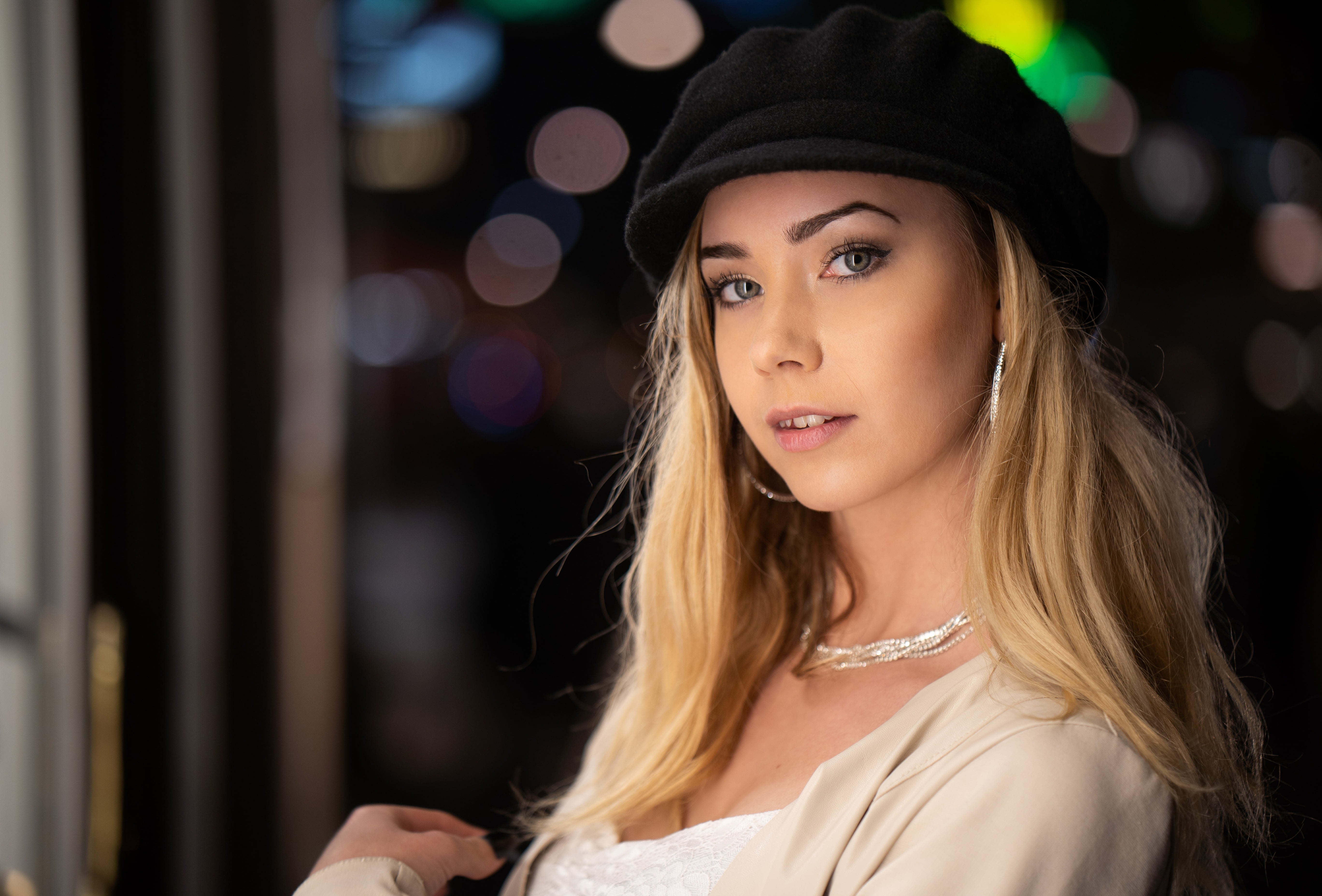 girl, portrait, blonde, Monique, cap, look, face, Martin Ecker, 5K, HD Wallpaper