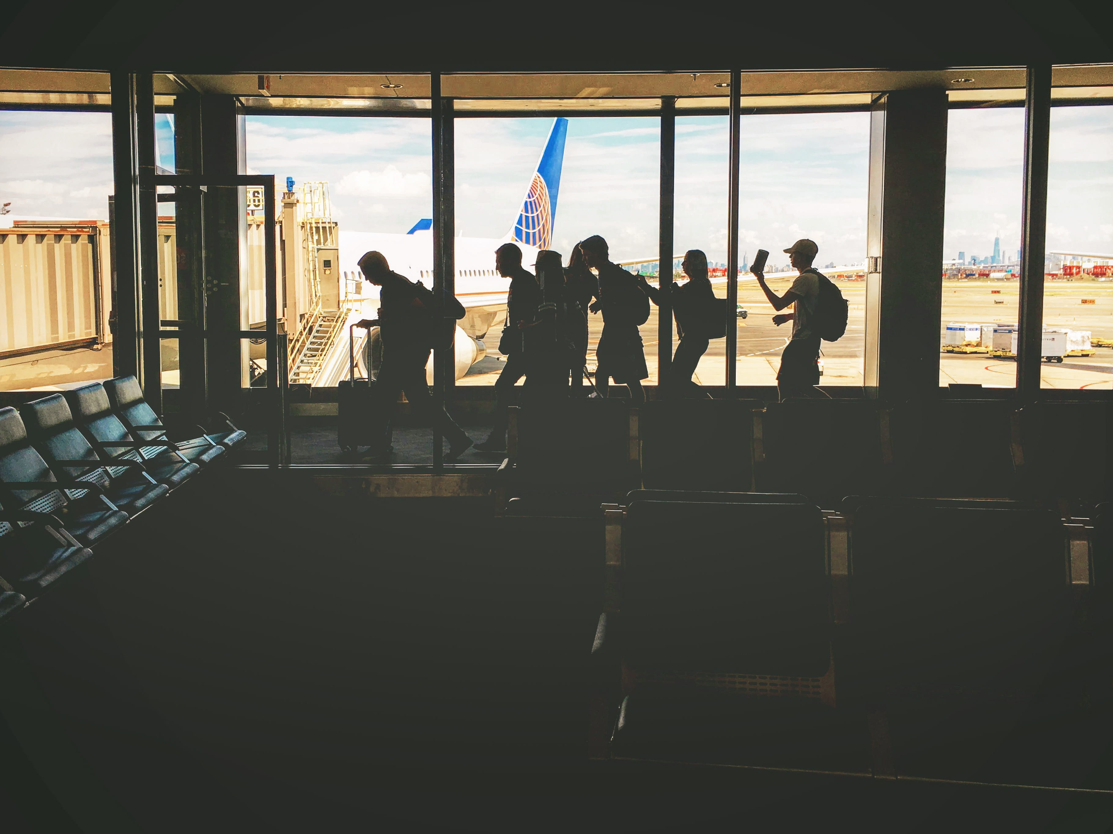 daytime, travel, people, group, transparent, real people, view, silhouette, waiting, glass - material, near, aircraft, white, aviation, lifestyles, airplane, HD Wallpaper