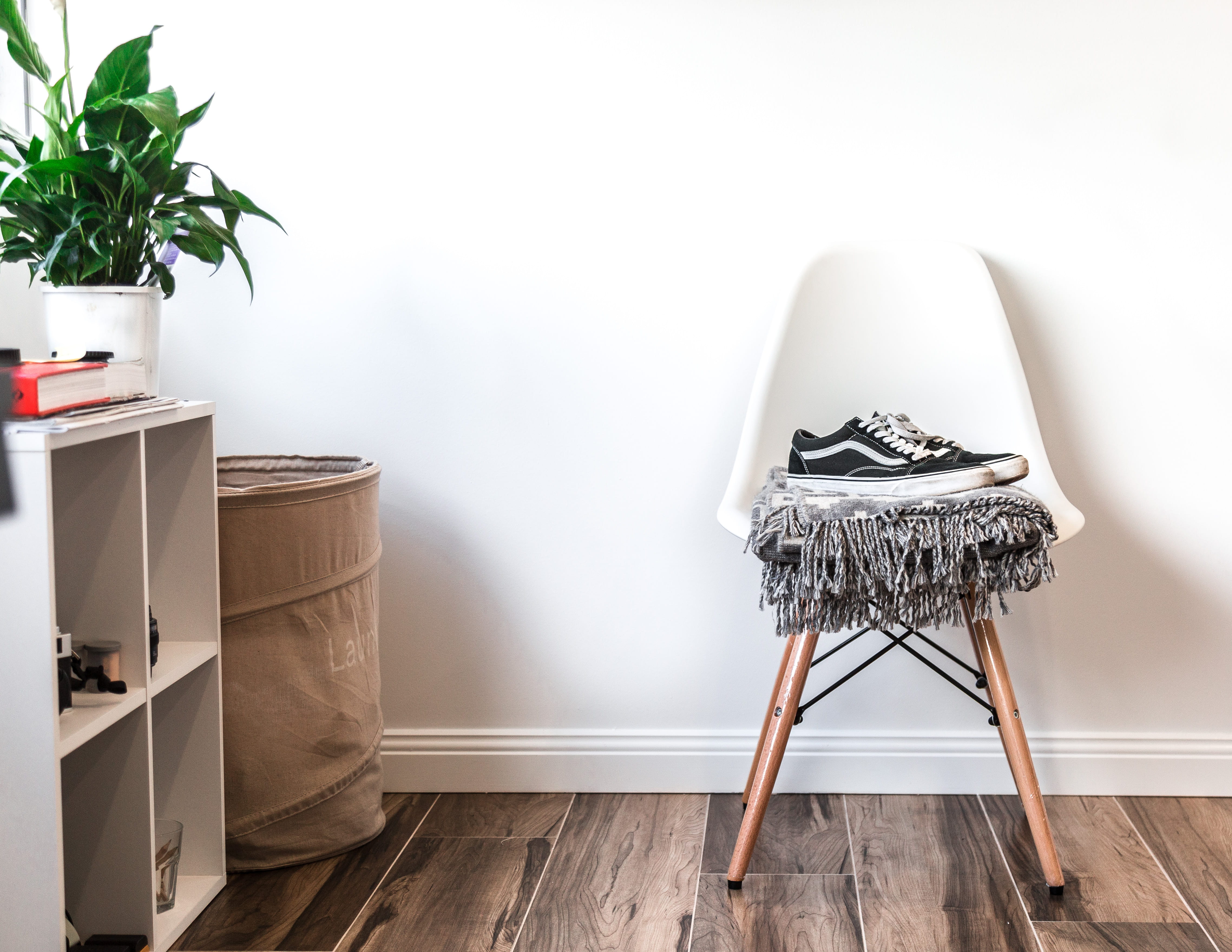 indoors, potted plant, nature, domestic room, no people, apartment, hardwood floor, plant, vans, eames, sneakers, wall - building feature, houseplant, white, HD Wallpaper