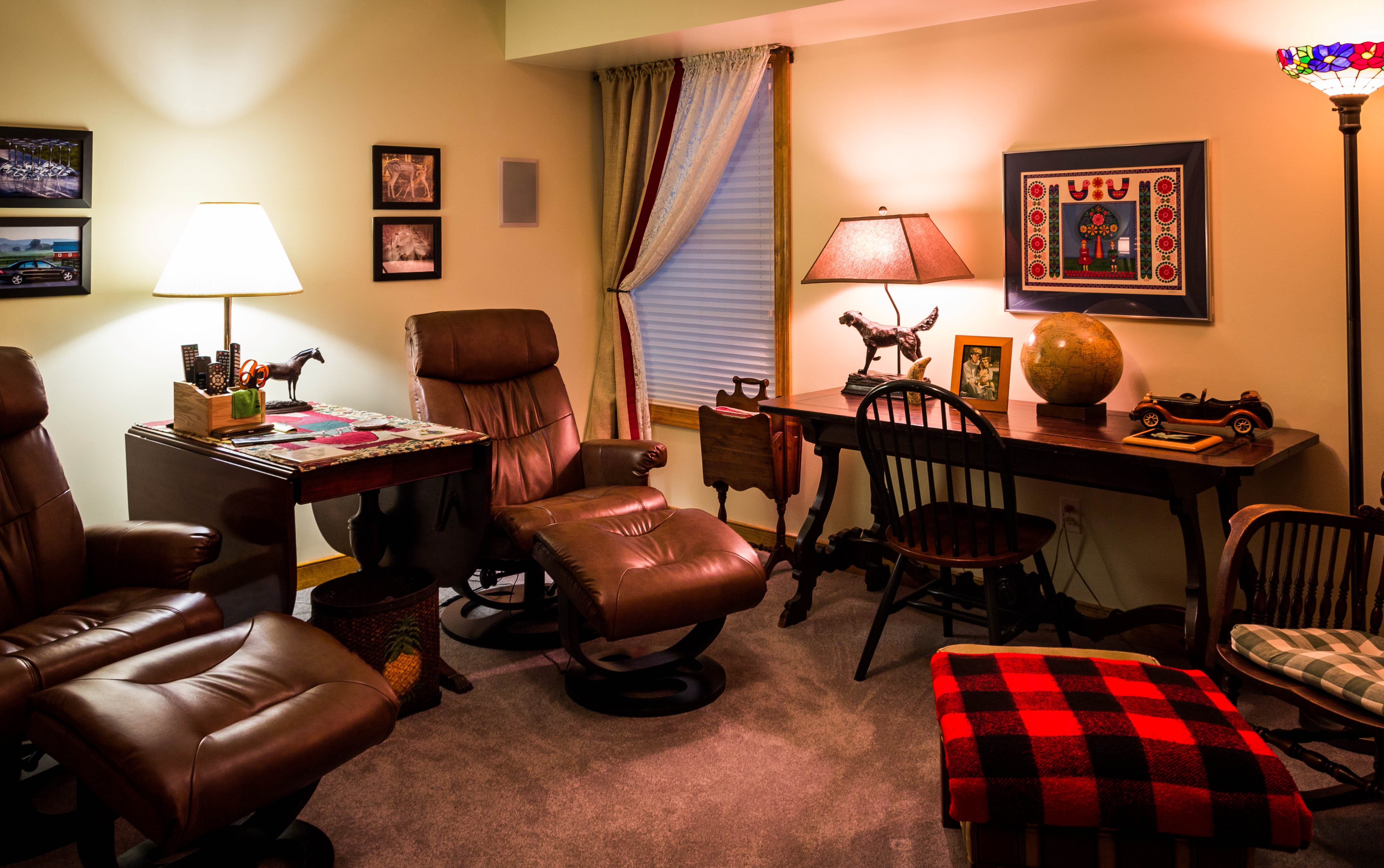 chair, eames chairs, home interior, illuminated, traditional, mirror, eclectic, brown, contemporary, indoors, home showcase interior, leather, living room, HD Wallpaper