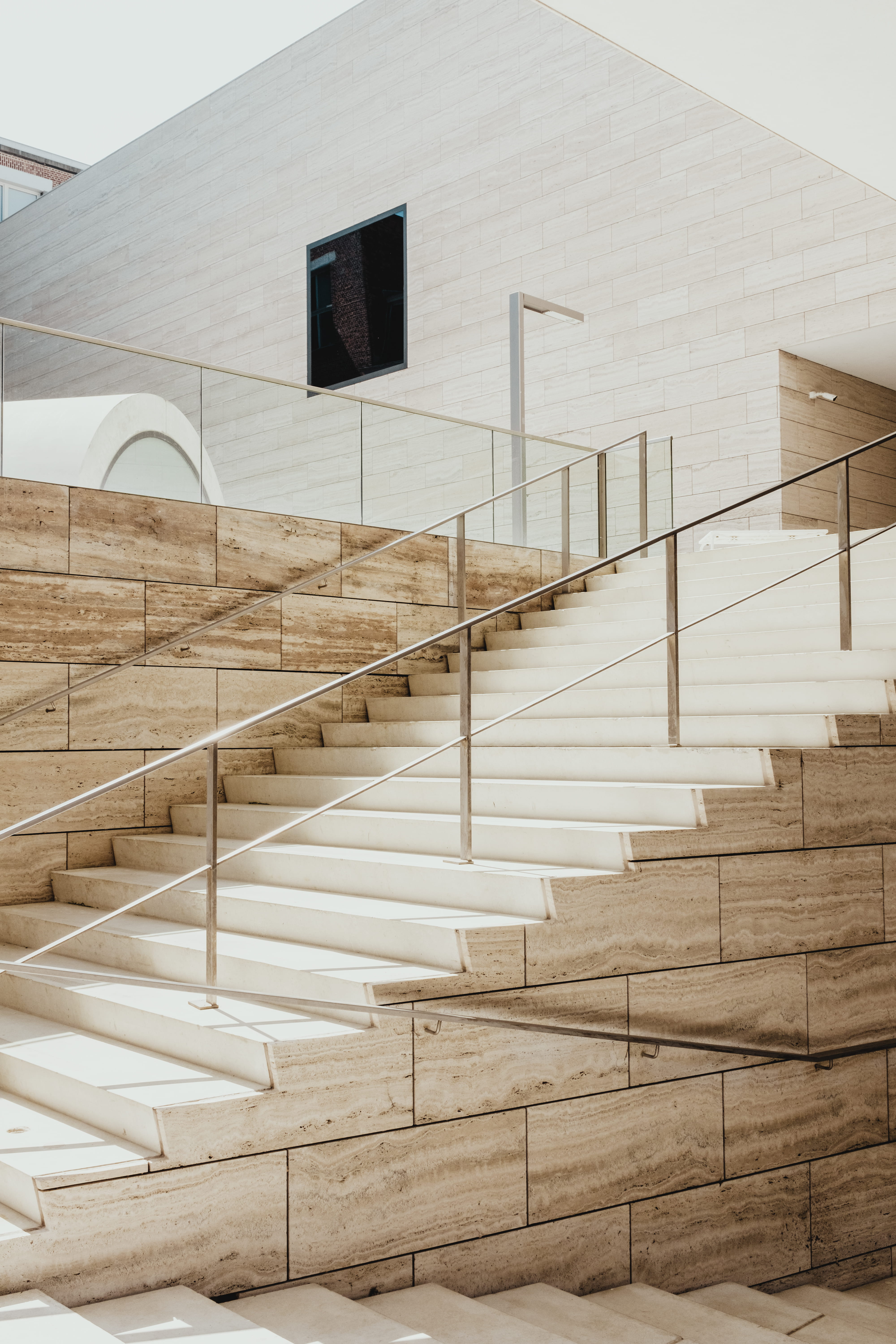 floor, steps and staircases, architecture, wall - building feature, beige, house, railing, urban, protection, absence, empty, rail, step, leuven, built structure, Phone HD Wallpaper