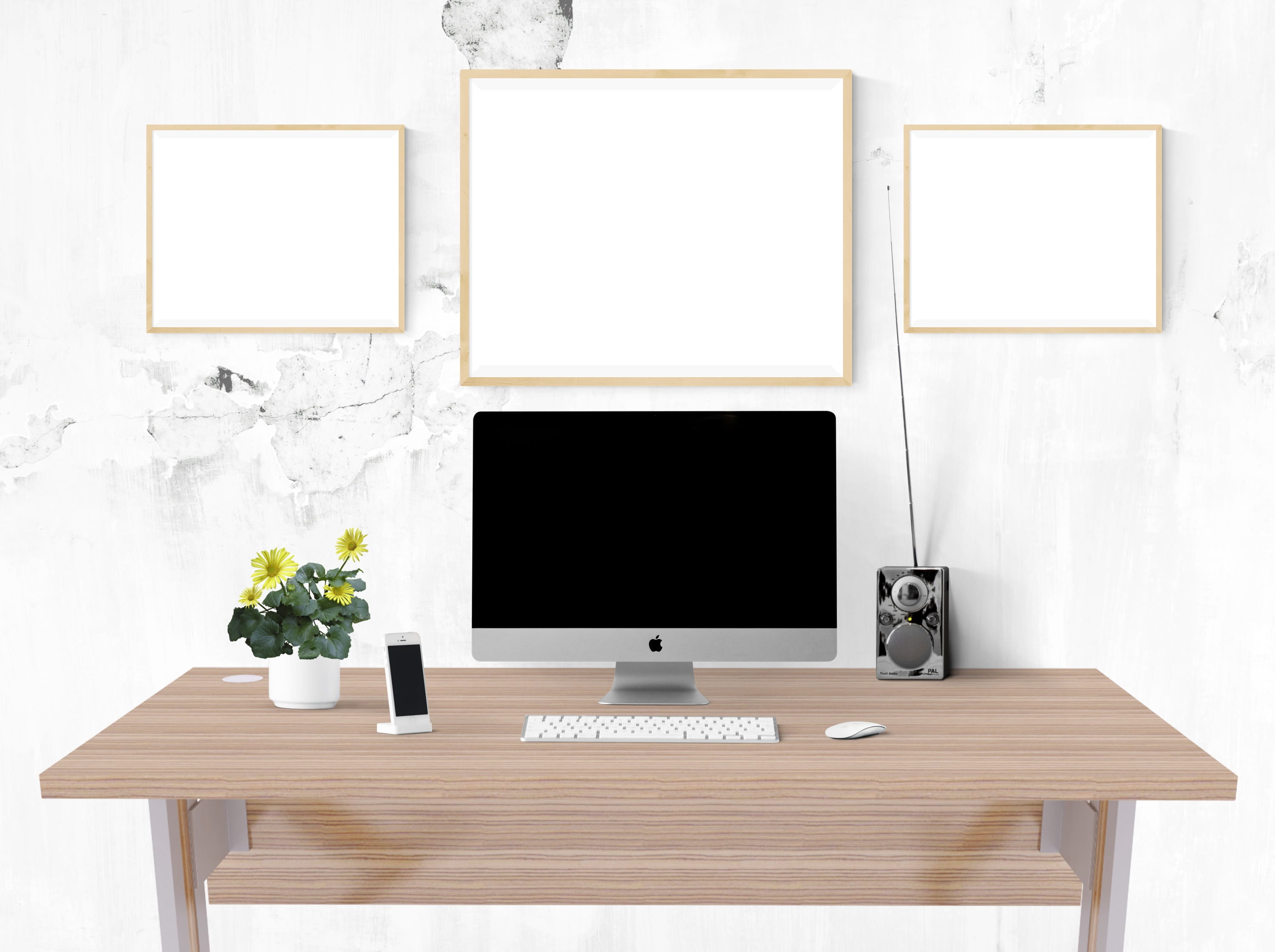 frame, radio, no people, modern, poster, computer equipment, indoors, technology, computer, copy space, wood - material, empty, 2K, table, furniture, communication, HD Wallpaper