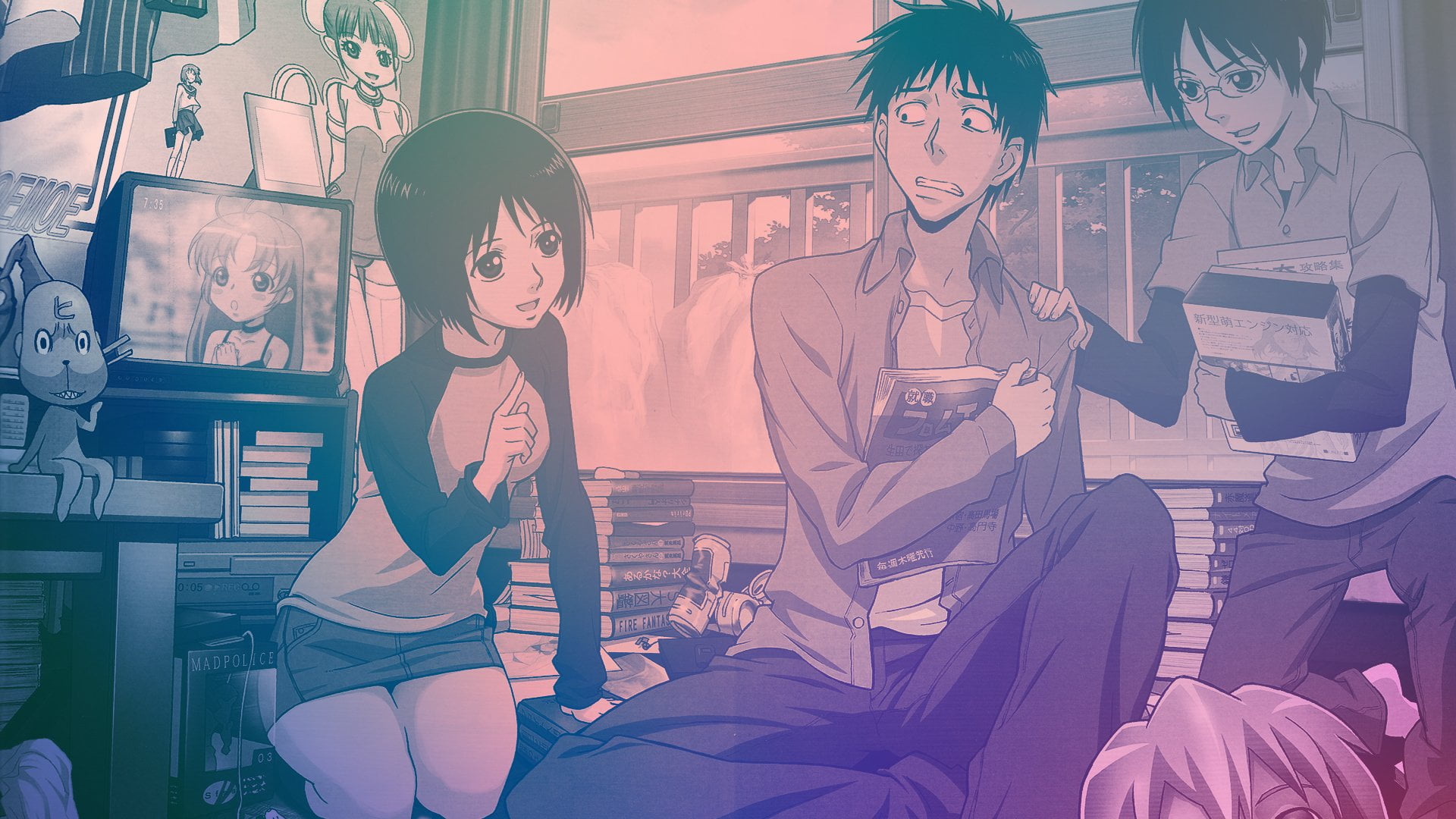 women, Anime, togetherness, offspring, people, Kaoru Yamazaki, glasses, indoors, Tatsuhiro Satou, Misaki Nakahara, child, Welcome To The N.H.K., two people, HD Wallpaper