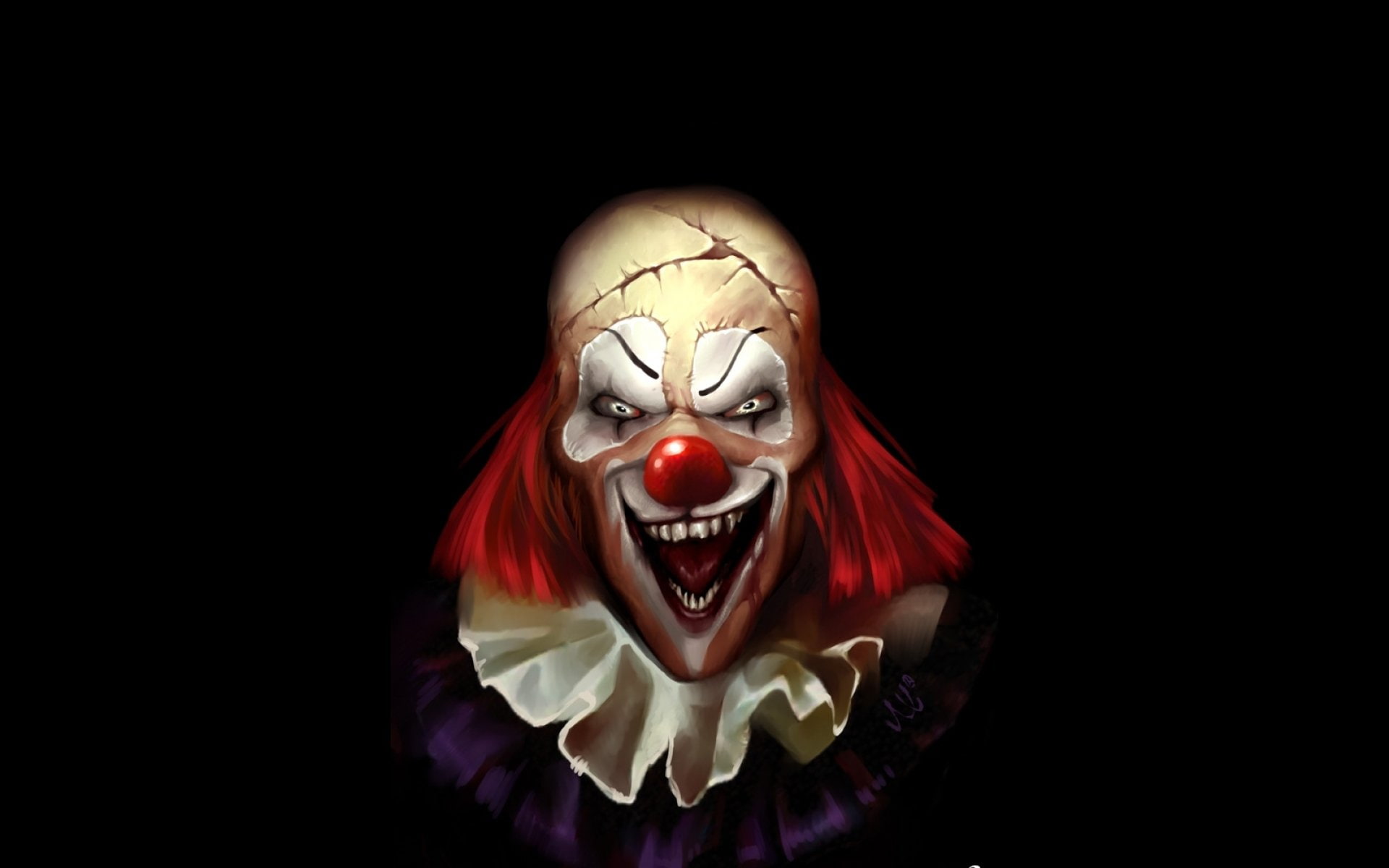 1080P, fear, Evil, mouth open, clown, copy space, Dark, close-up, spooky, indoors, furious, art, front view, studio shot, black background, anger, artwork, HD Wallpaper