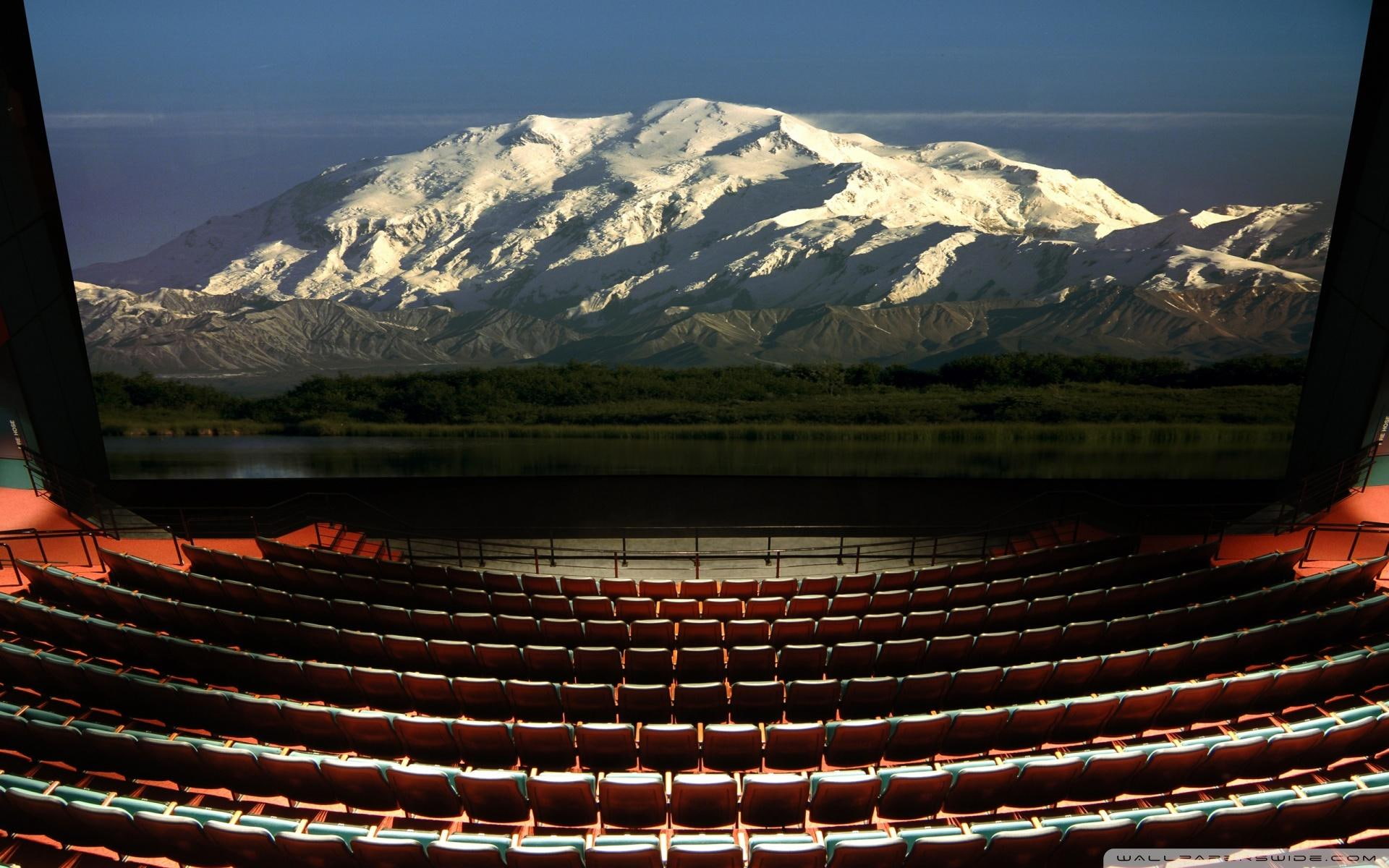 mountain, nature and landscapes, theater, nature, lake, s, cinema, 1080P, snow, HD Wallpaper