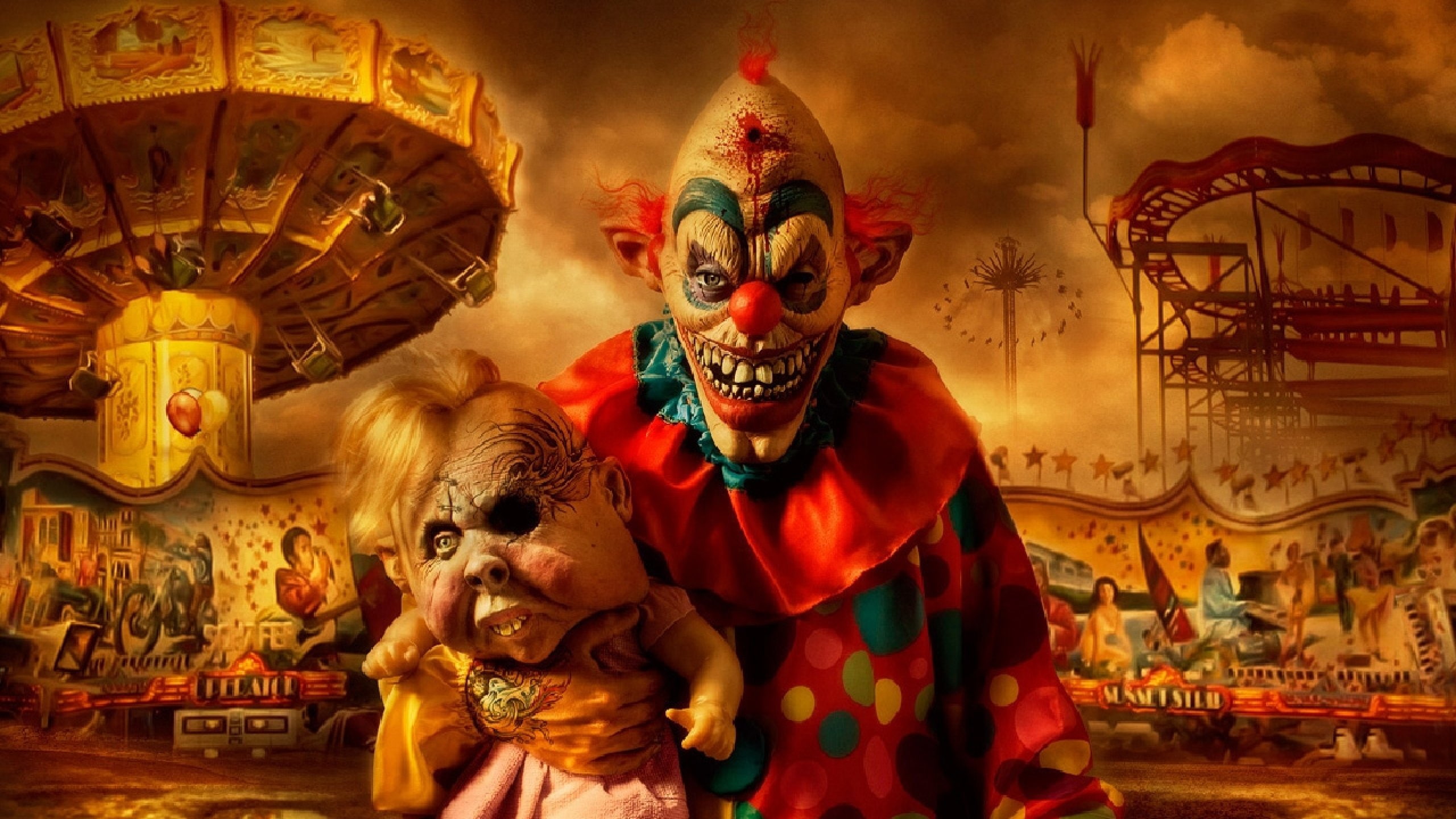 horror, representation, art, portrait, illuminated, emotion, indoors, people, arts culture and entertainment, amusement park, men, adult, celebration, 2K, HD Wallpaper