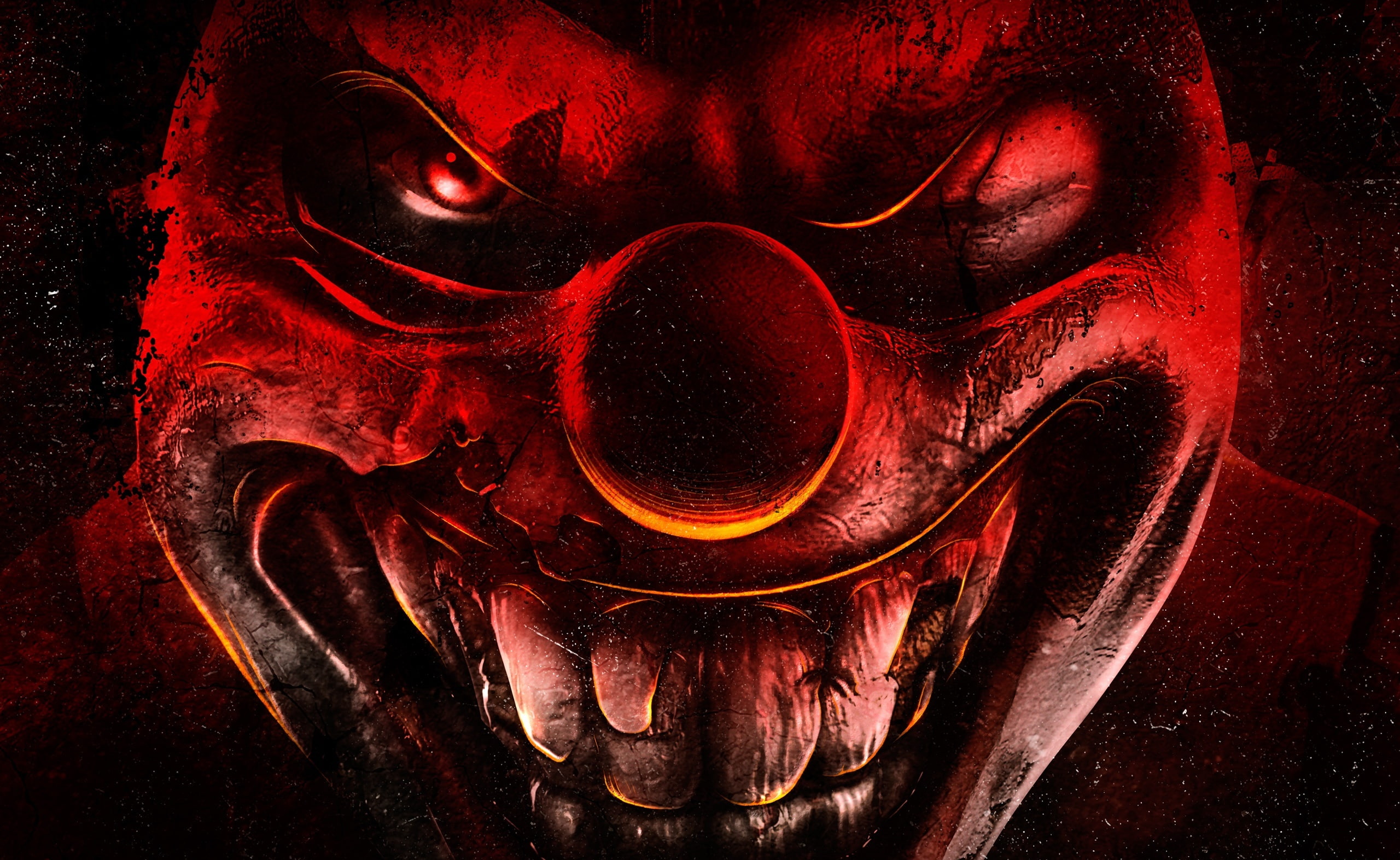 no people, indoors, close-up, illustratiob, shape, killer, craft, sculpture, Other Games, mystery, burning, glowing, human representation, clown, twisted metal, HD Wallpaper